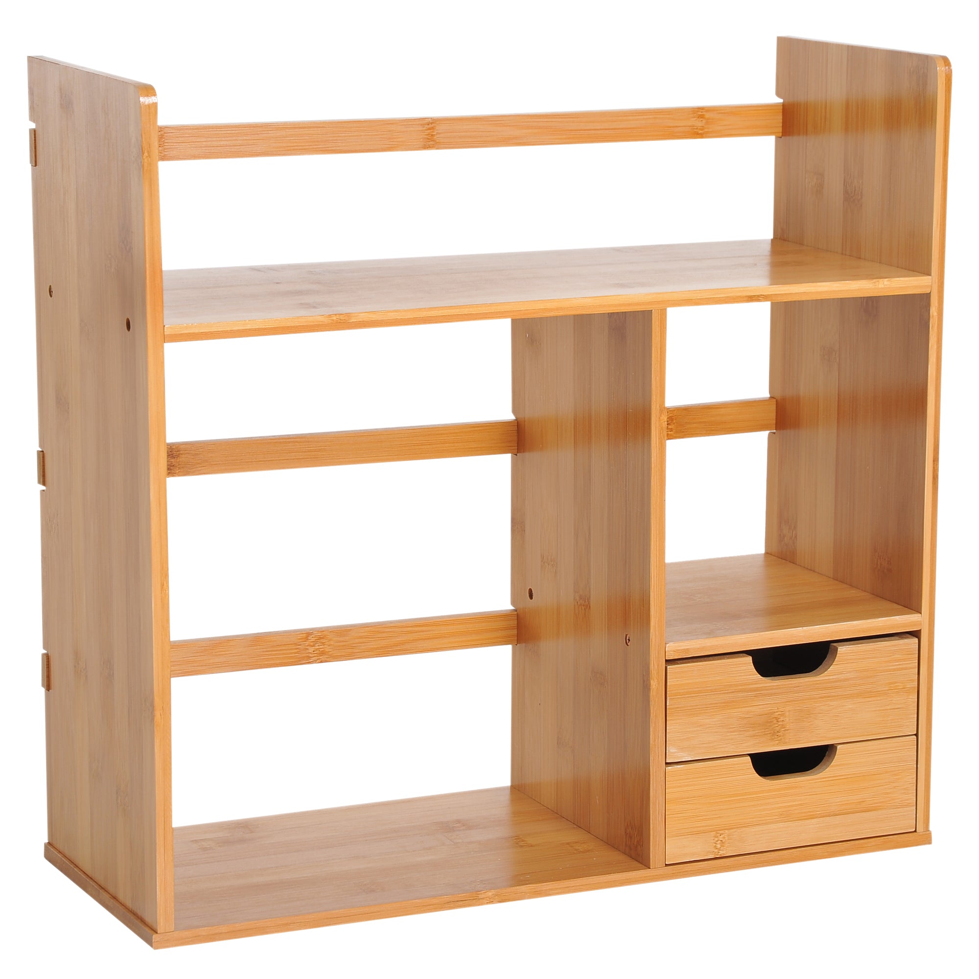 HOMCOM Desk Organiser Compartments Desktop Bookshelf Stationery Storage Shelf Document File Holder with 2 Drawers 2-way Reversed Use Bamboo - North Peak Garden Furniture