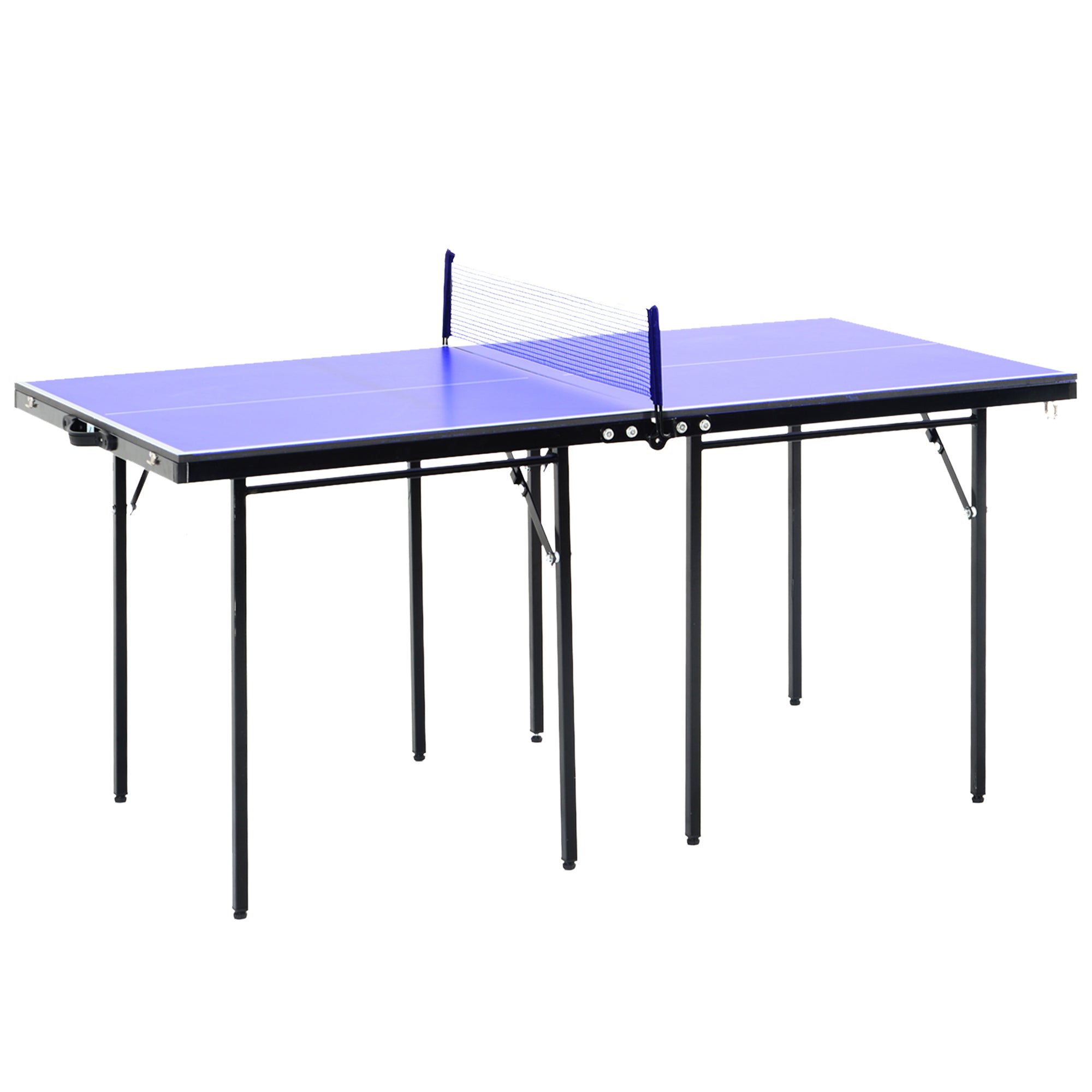 HOMCOM Folding 5ft Mini Compact Table Tennis Top Ping Pong Table Set Professional Net Games Sports Training Play Blue - North Peak Garden Furniture