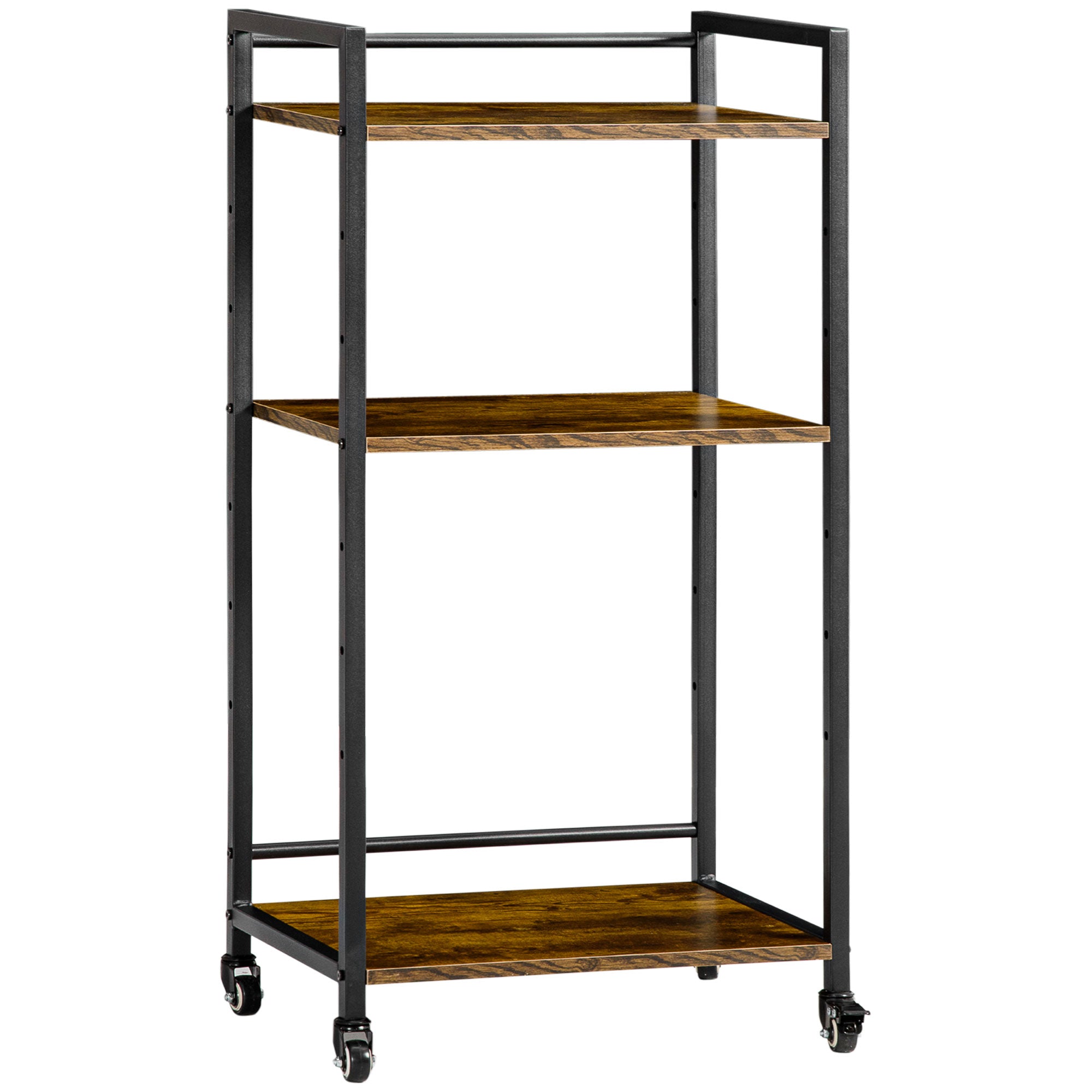 HOMCOM 3-Tier Printer Stand, Utility Cart, Rolling Trolley with Adjustable Shelves with Lockable Wheels for Home Office, Rustic Brown - North Peak Garden Furniture
