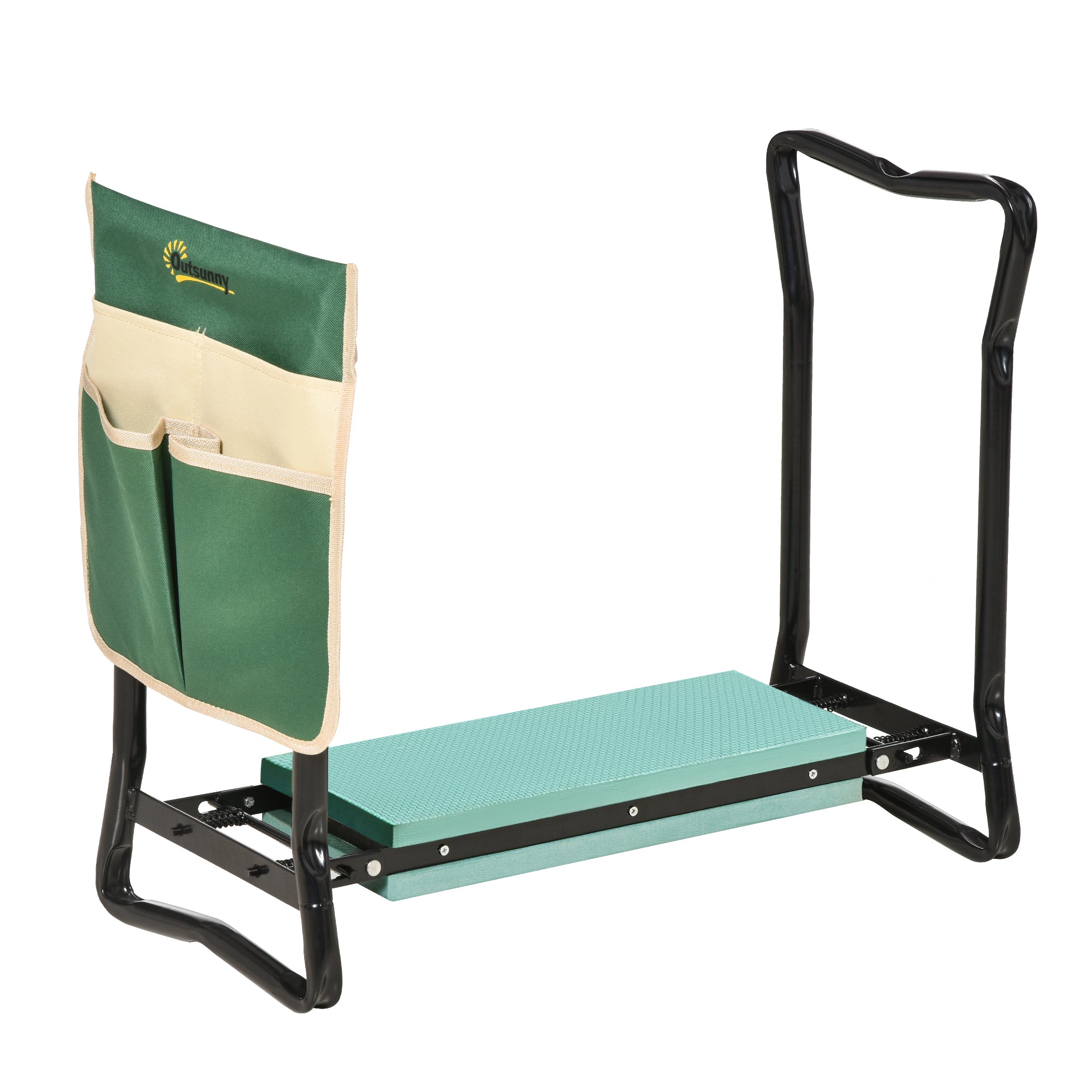 Outsunny Foldable Steel Frame Garden Kneeler Seat w/ Foam Bag Tool Bag Pouch Outdoor Garden Stable Sturdy Assistance Versatile Use - North Peak Garden Furniture