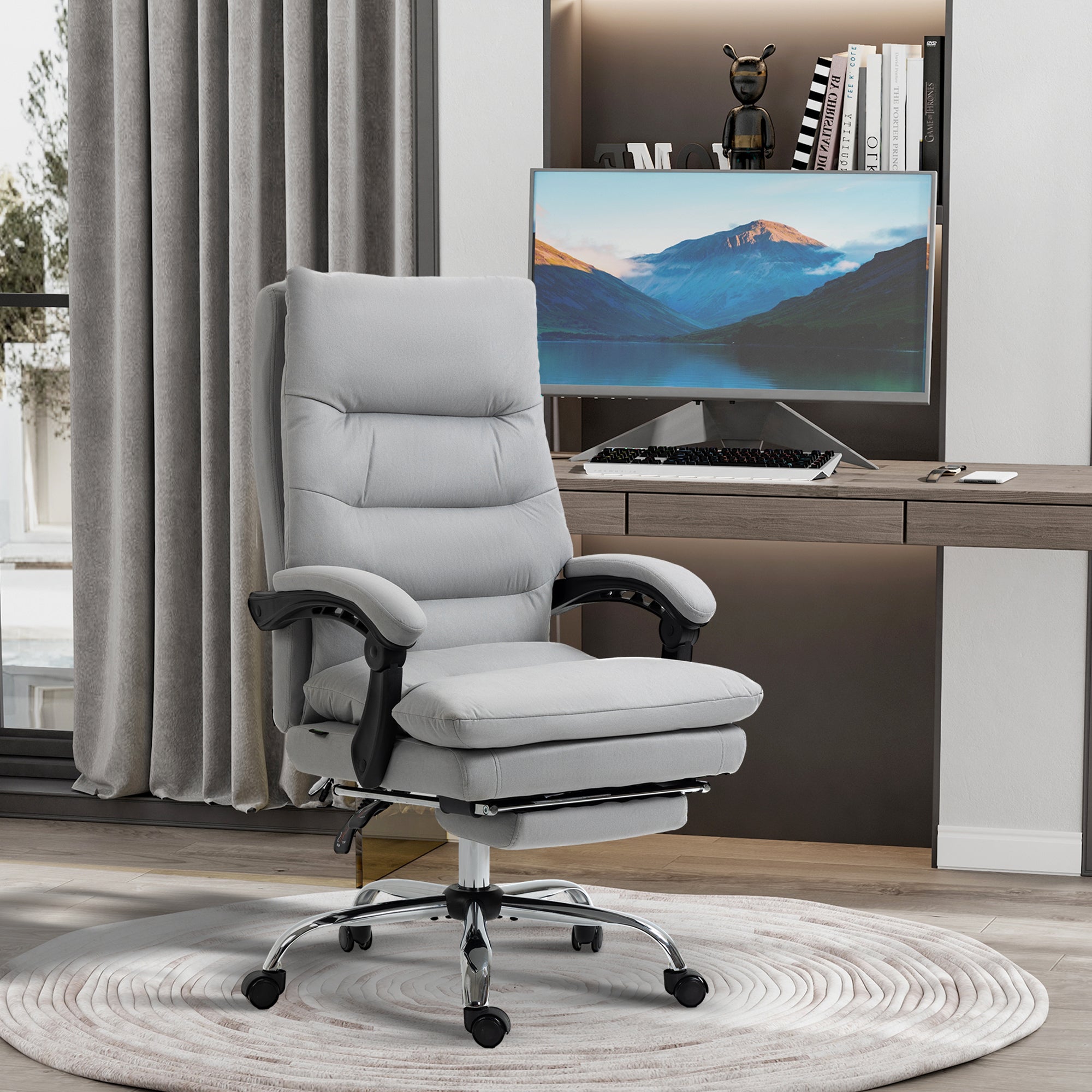 Vinsetto Office Chair, Ergonomic Desk Chair with 6-Point Vibration Massage and Back Heating, Microfibre Computer Gaming Chair with 135° Reclining Back and Footrest, Grey - North Peak Garden Furniture