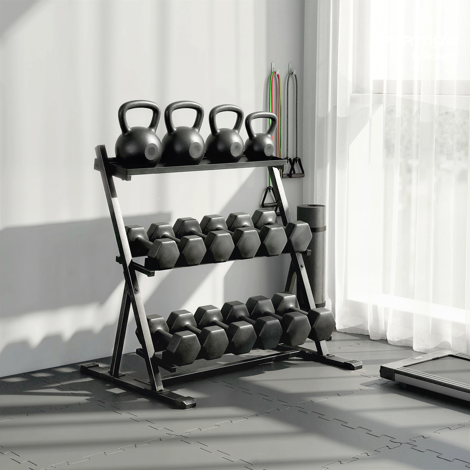 SPORTNOW 3-Tier Adjustable Dumbbell Rack, Heavy-Duty Weight Rack for Dumbbells, Kettlebells and Multiple Balls, Space-Saving Weight Storage Stand for Home Gym, 200 KG Capacity
