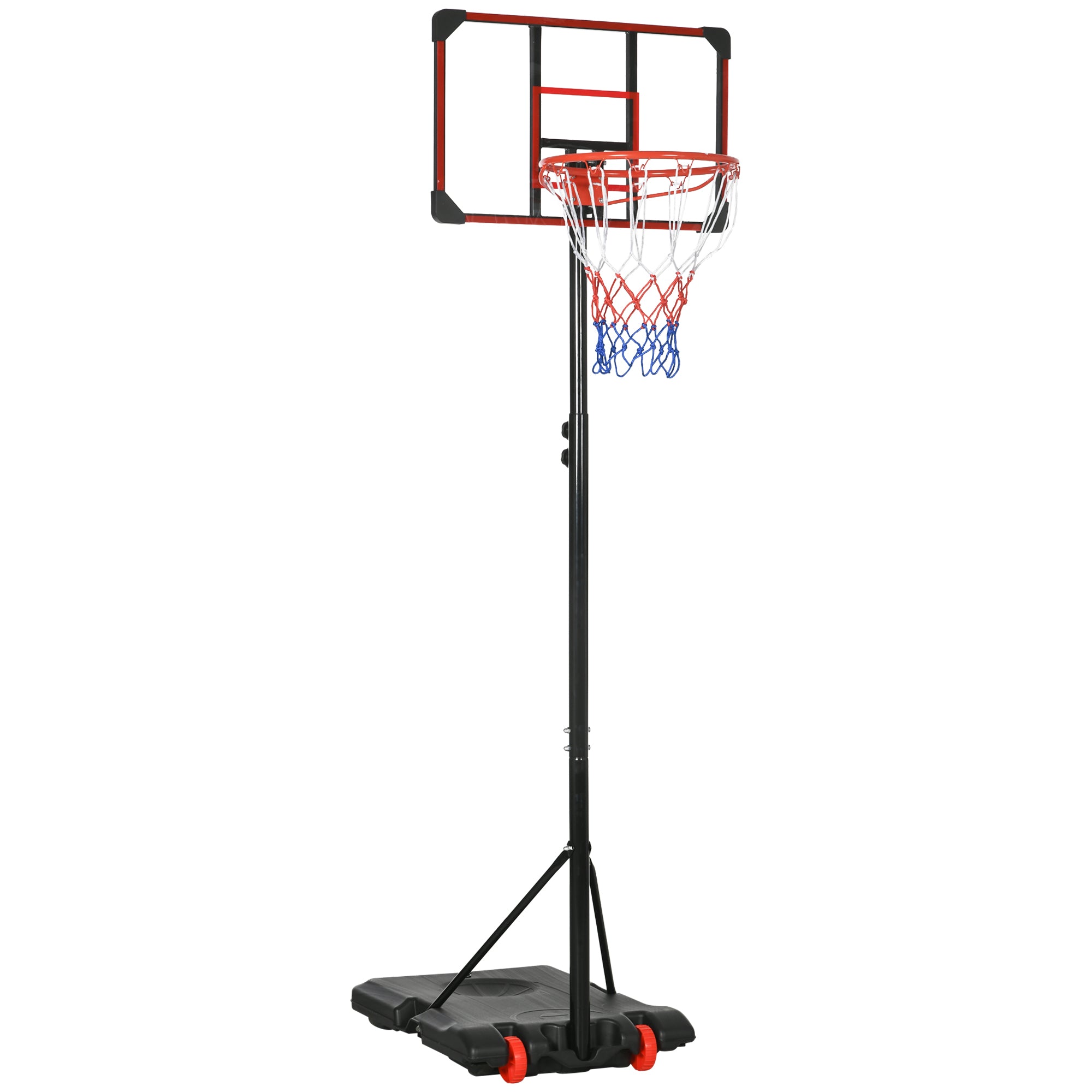 SPORTNOW Height Adjustable Basketball Hoop and Stand with Firm Backboard and Weighted Base, Portable on Wheels, Red - North Peak Garden Furniture