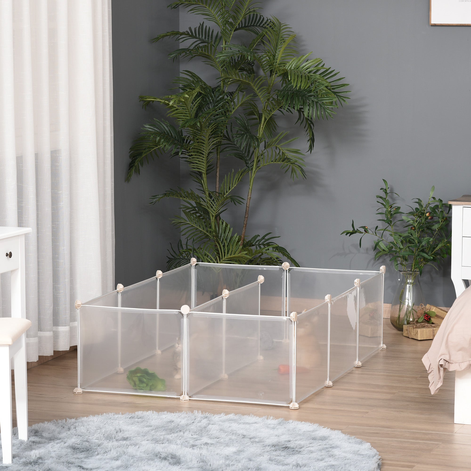 PawHut Pet Playpen DIY Small Animal Cage Open Enclosure Portable Plastic Fence 12 Panels for Hedgehog Bunny Chinchilla Guinea Pig White - North Peak Garden Furniture