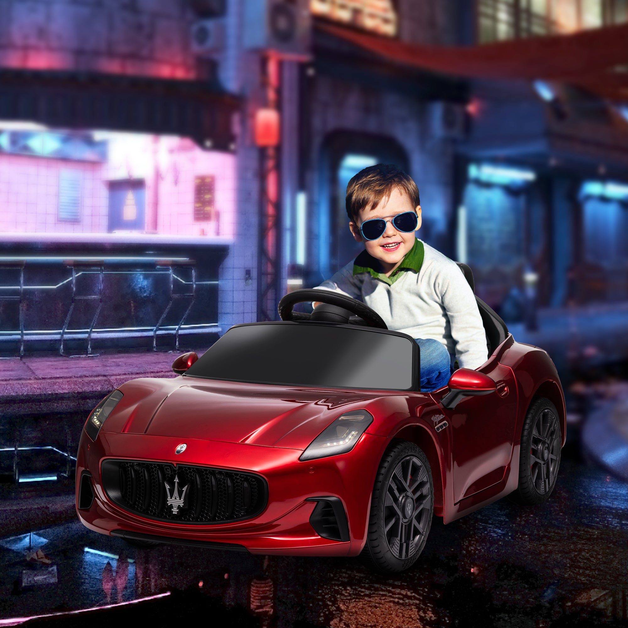 AIYAPLAY 12V Maserati Gran Turismo Folgore Lincesed Kids Electric Car with Remote Control, Soft Start, Wine Red - North Peak Garden Furniture