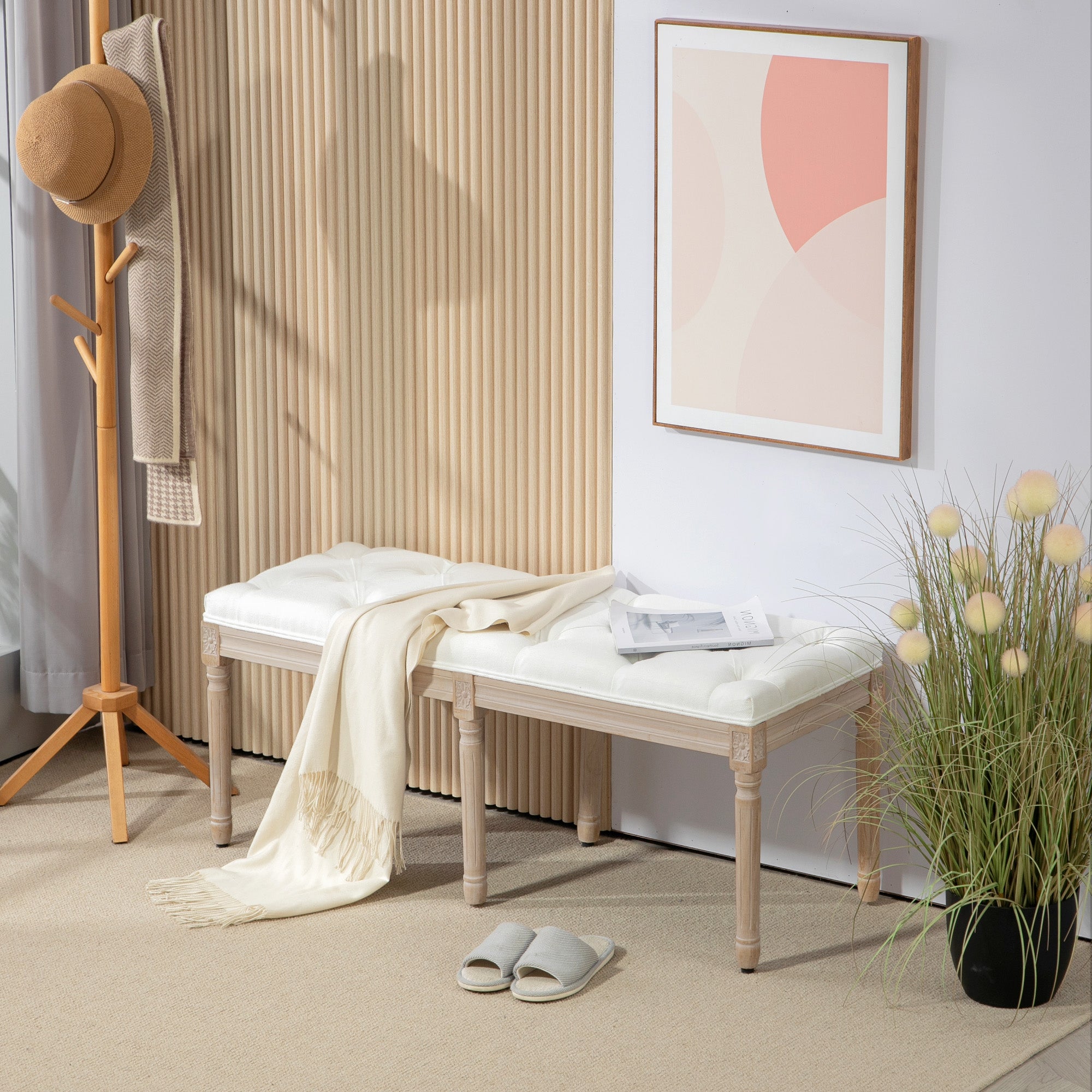 HOMCOM Vintage French Look Bed End Bench - Cream White - North Peak Garden Furniture