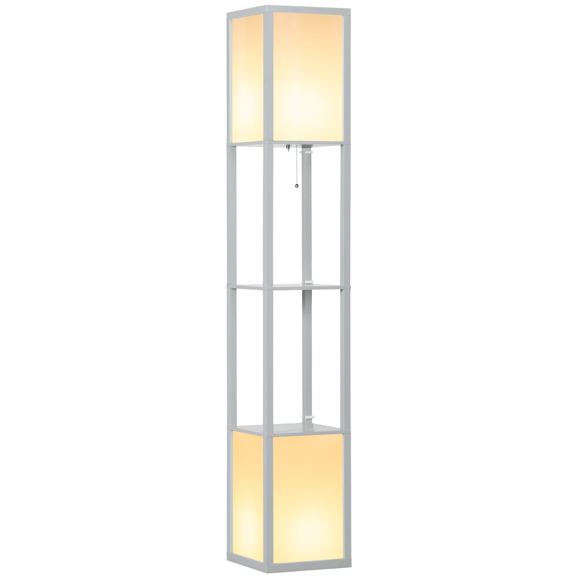 HOMCOM Modern Shelf Floor Lamp with Dual Ambient Light, Standing Lamp Living Room, Bedroom, 156cm, Grey - North Peak Garden Furniture