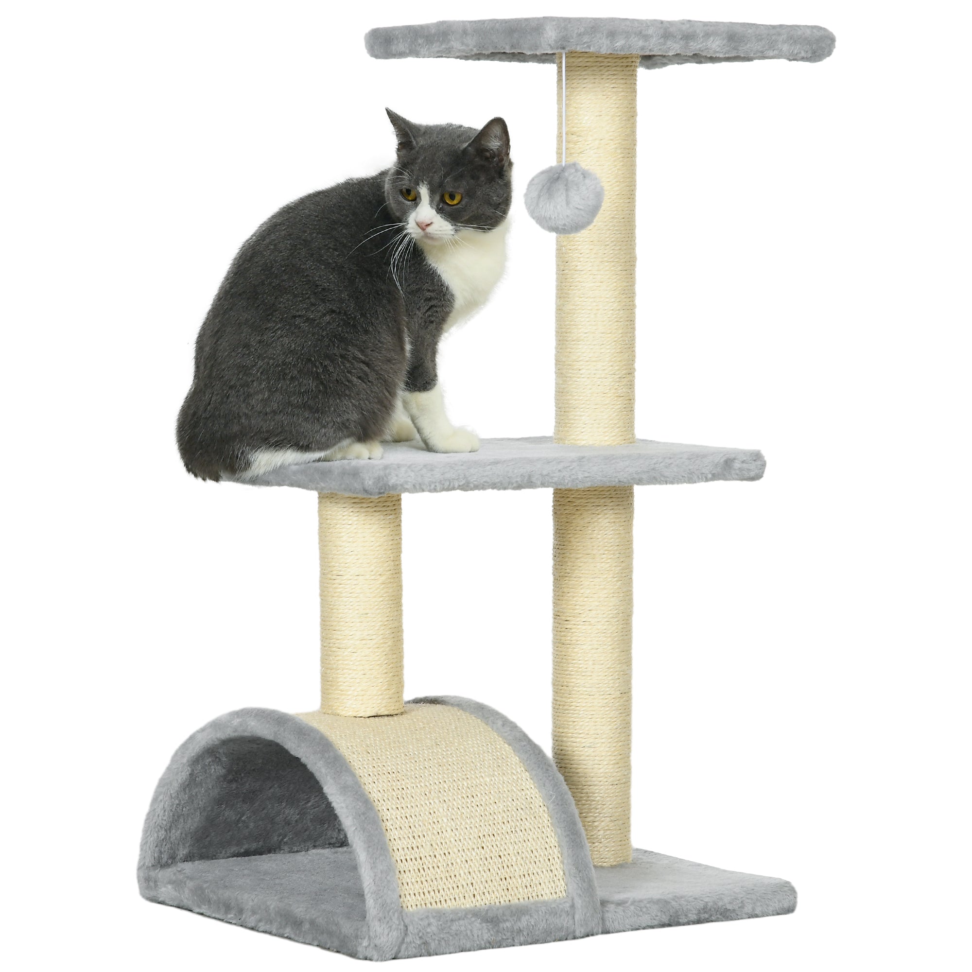 PawHut 72cm Cat Tree with Scratching Post, Pad for Indoor Cats - Light Grey - North Peak Garden Furniture