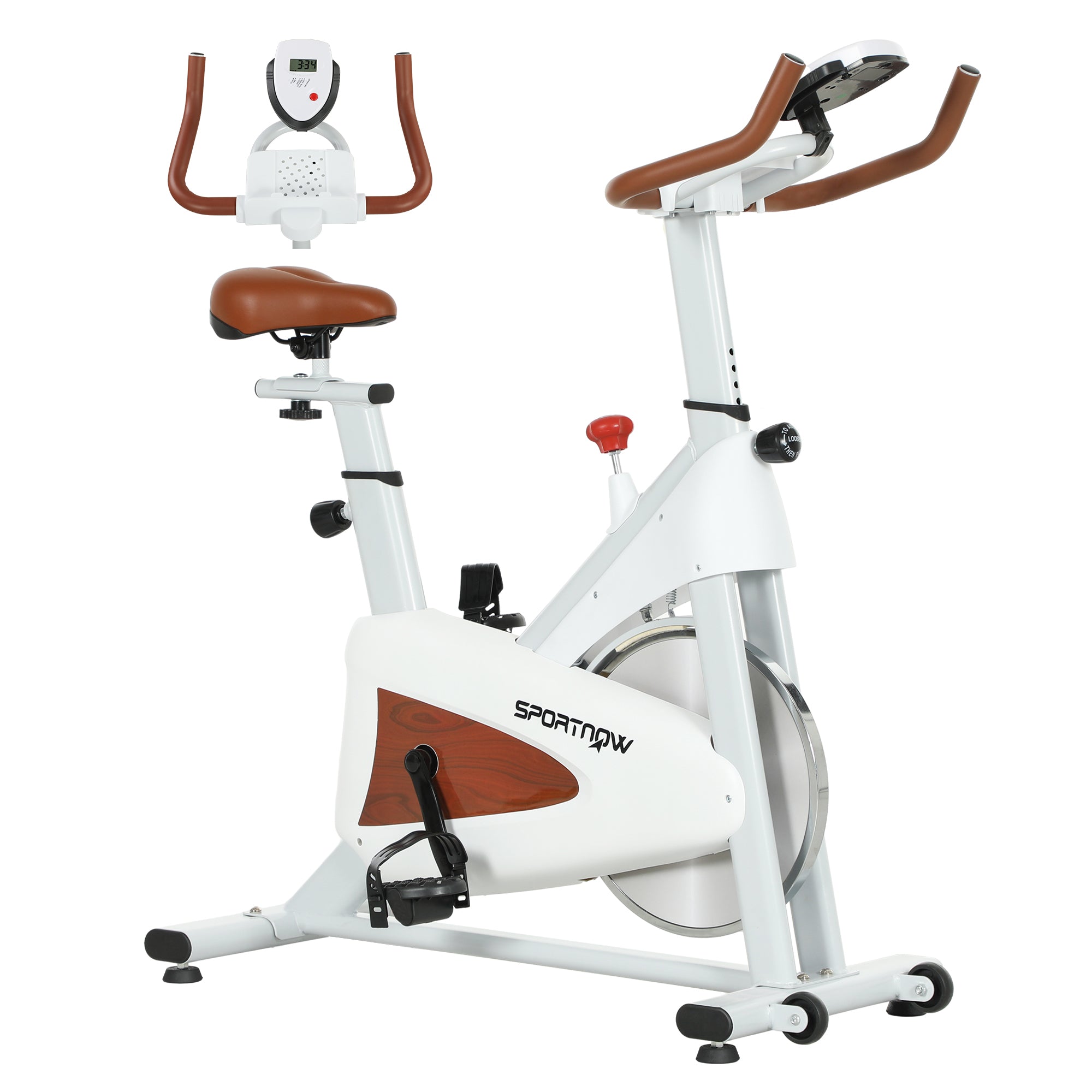 SPORTNOW Indoor Exercise Bike, Quiet Stationary Bike, Stylish Cycling Machine with Adjustable Seat and Resistance, LCD Monitor, Tablet Holder, for Home Gym Cardio Workout, White - North Peak Garden Furniture
