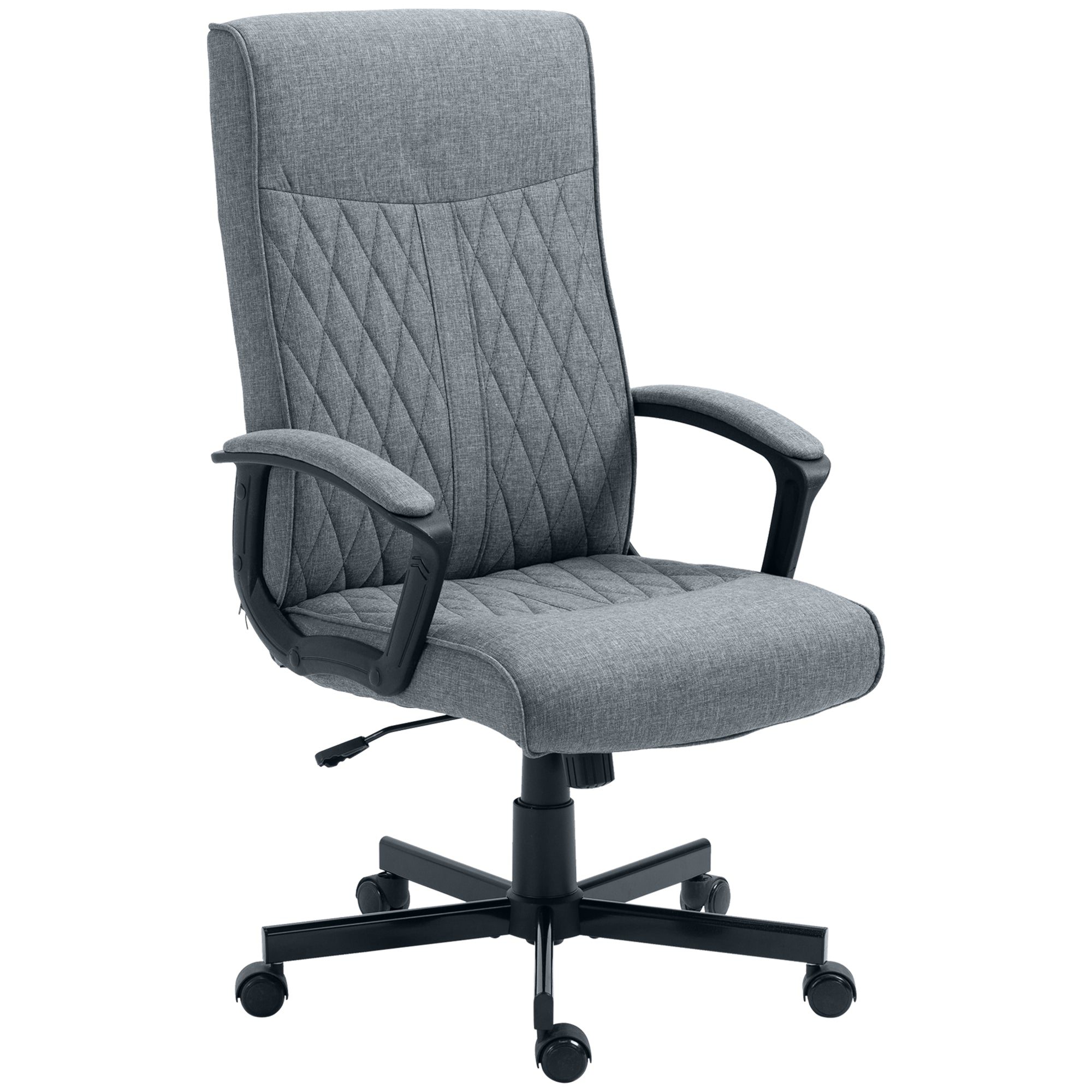 Vinsetto High Back Home Office Chair, Linen Fabric Computer Chair, Swivel Desk Chair with Adjustable Height for Living Room, Bedroom, Study, Dark Grey - North Peak Garden Furniture