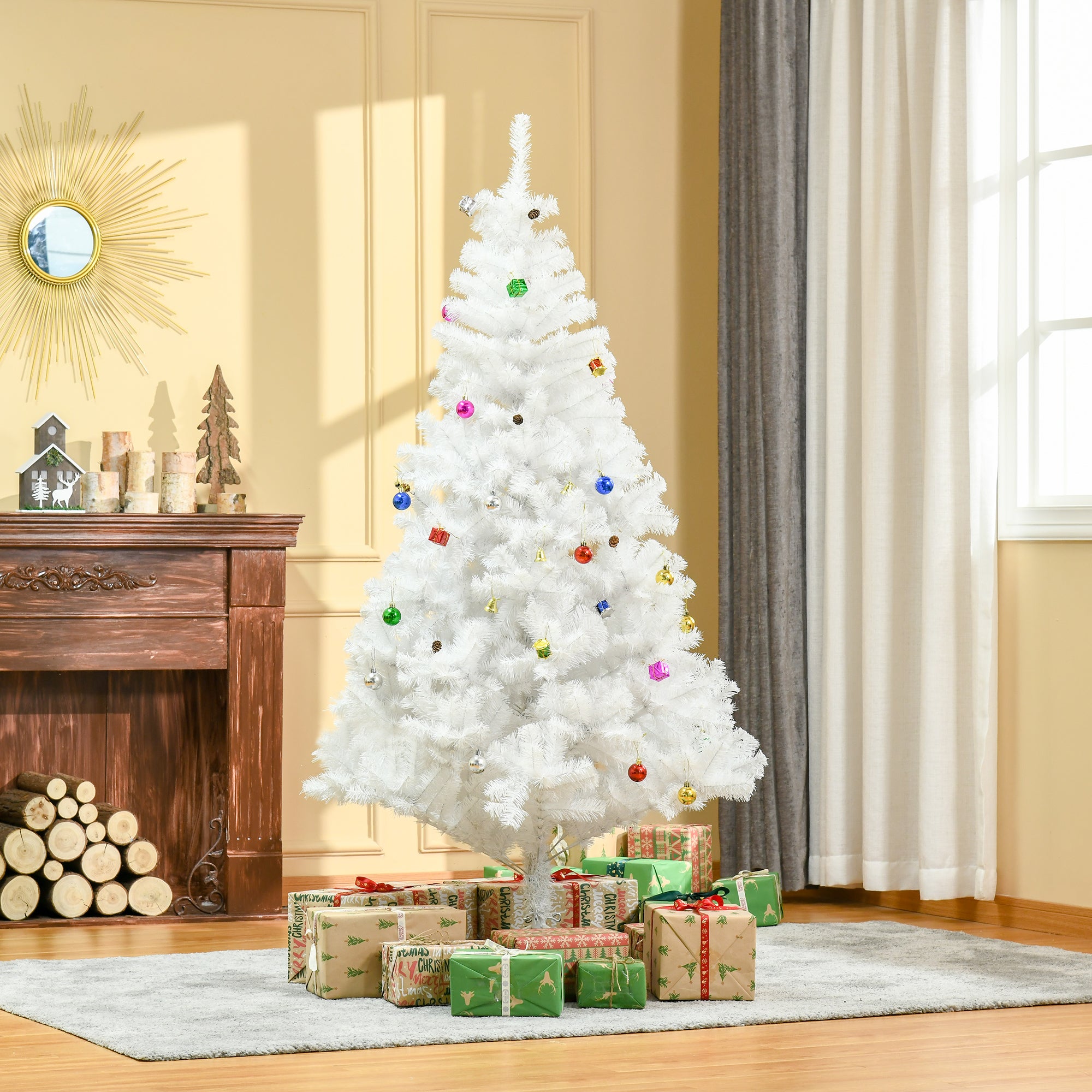 HOMCOM 6ft Snow Artificial Christmas Tree w/ Metal Stand Decorations Home Seasonal Elegant Faux White - North Peak Garden Furniture