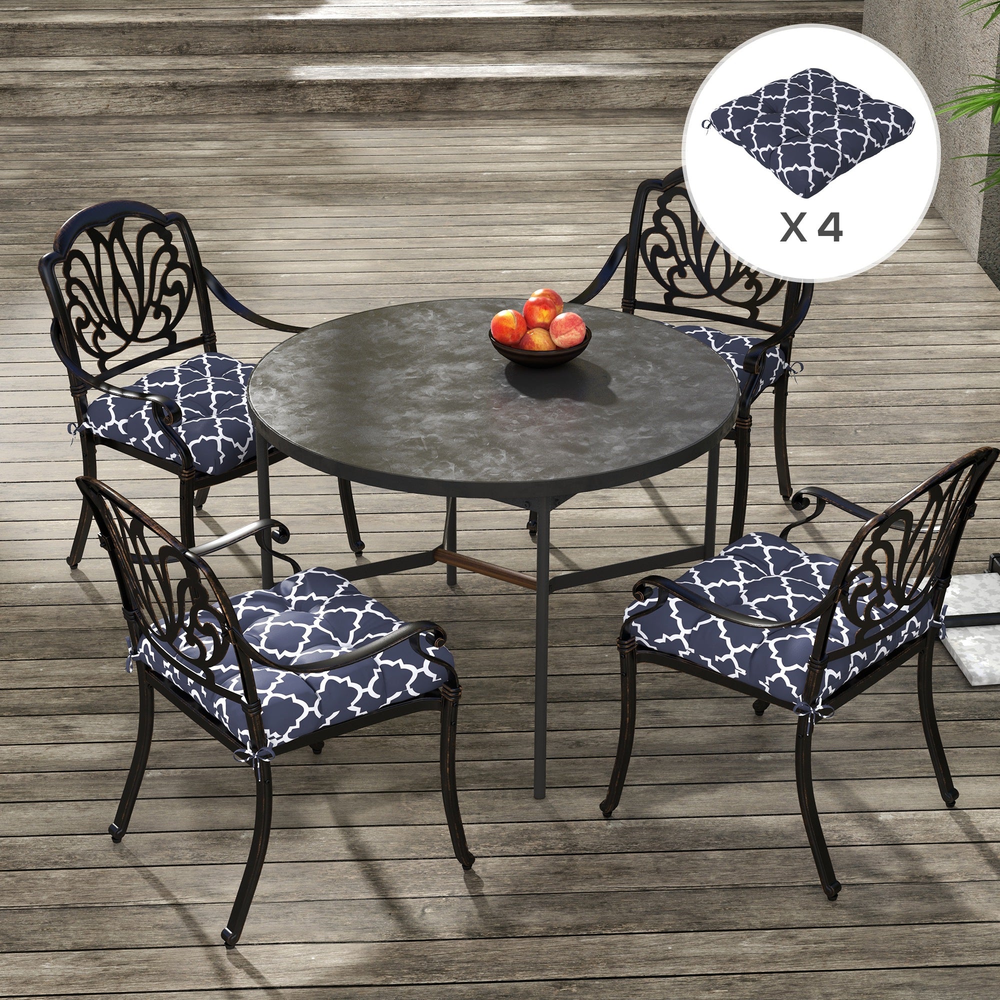 Outsunny 4-Piece Seat Cushion Pillows Replacement, Patio Chair Cushions Set with Ties for Indoor Outdoor, Blue - North Peak Garden Furniture
