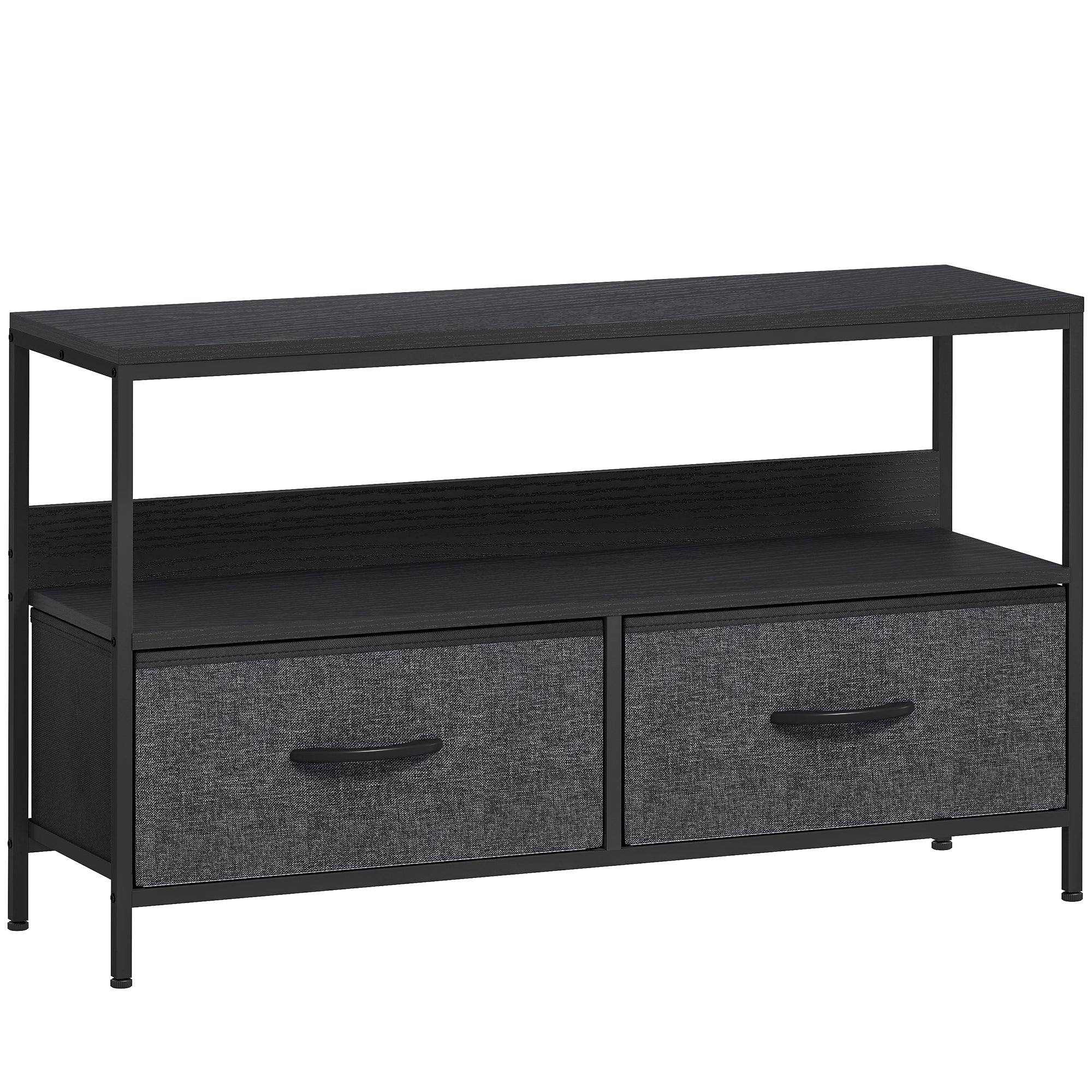 HOMCOM TV Stand Cabinet with 2 Foldable Drawers - Black - North Peak Garden Furniture