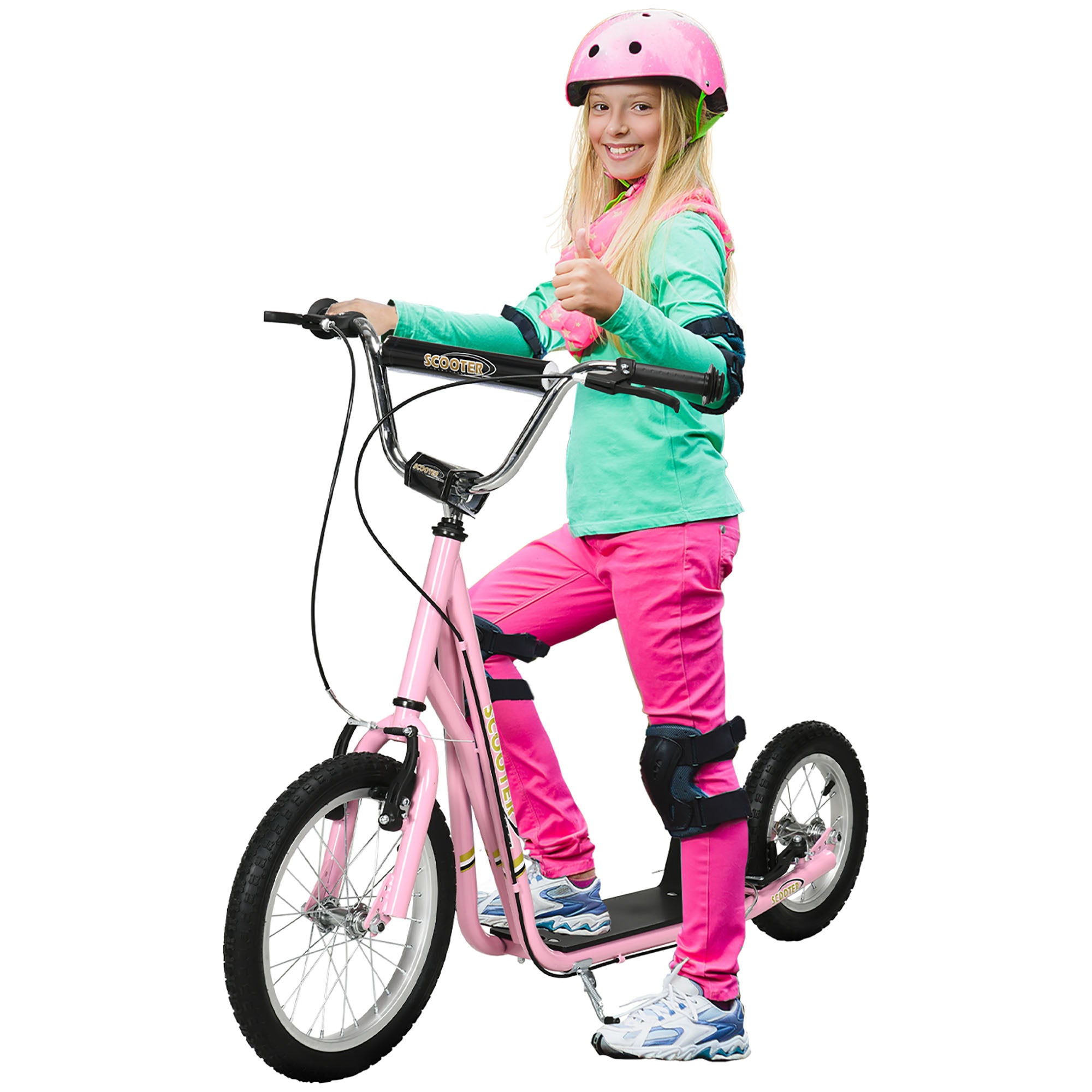HOMCOM Teen Stunt Scooter Push Kick Scooters for Kids with Rubber Wheels Adjustable Handlebar Front Rear Dual Brakes Kickstand, for 5+ Years, Pink - North Peak Garden Furniture