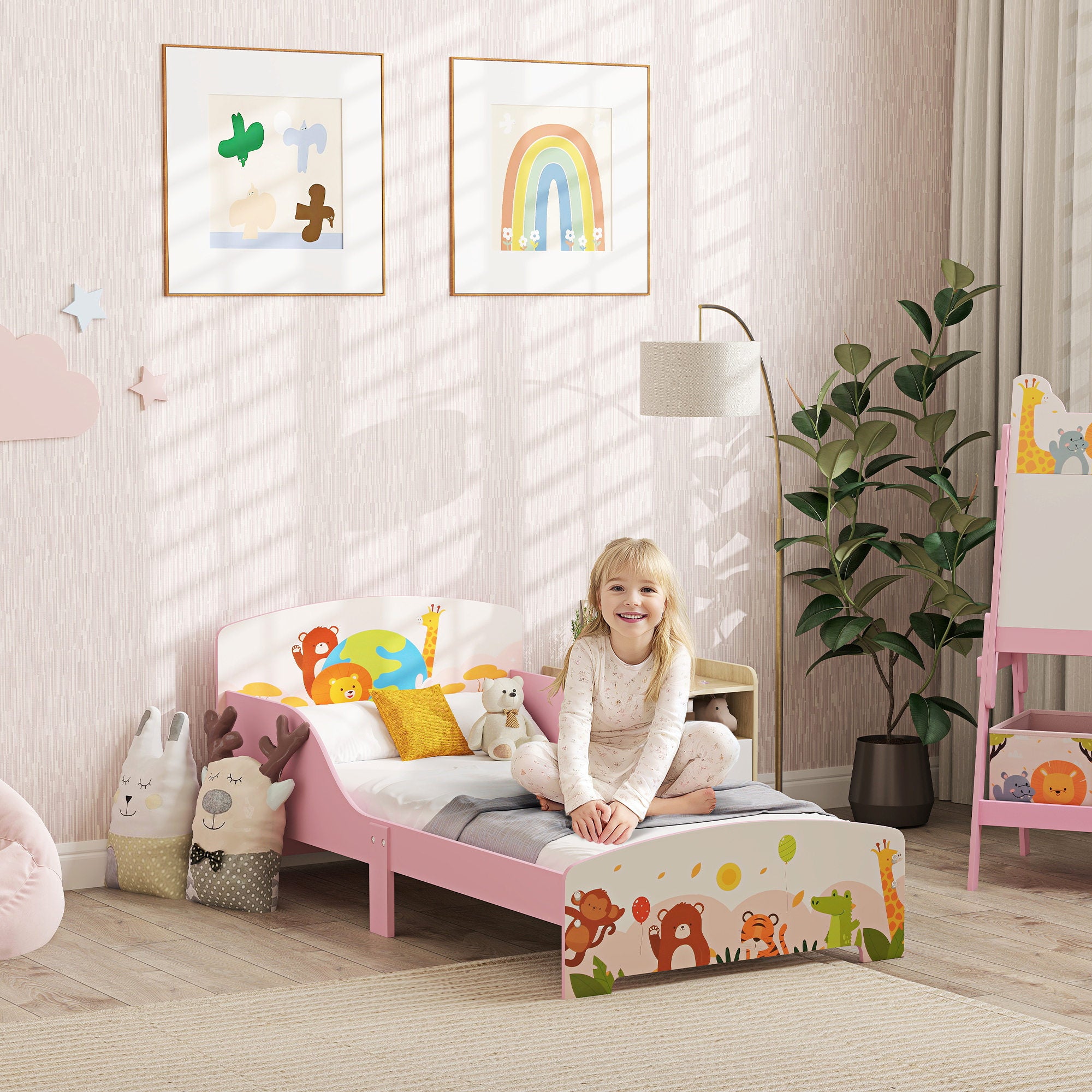 AIYAPLAY Cute Animal-Themed Toddler Bed w/ Safety Rails, 143 x 77 x 60cm - North Peak Garden Furniture