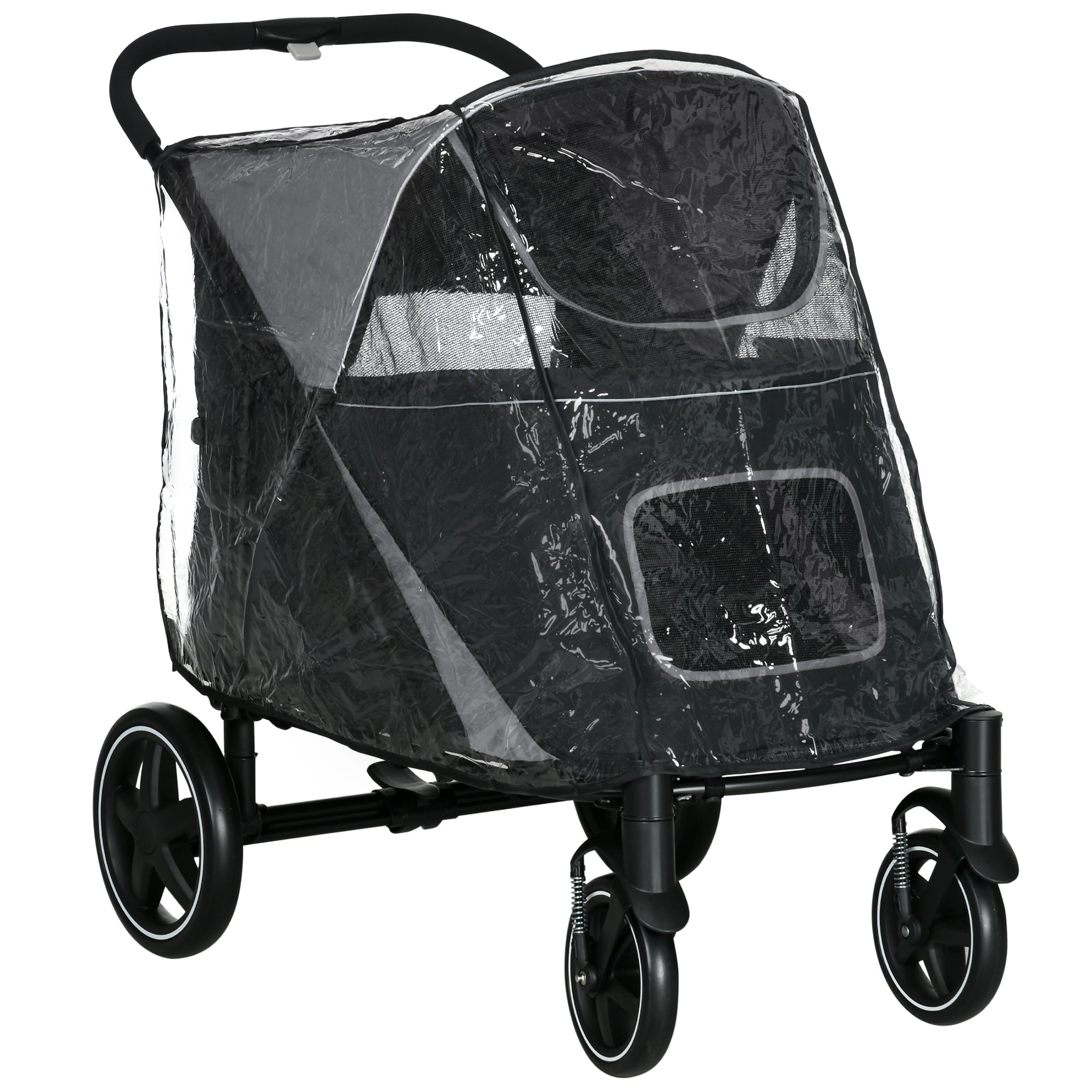 PawHut 4 Wheel Pet Stroller with Rain Cover for Medium and Large Dogs - Black - North Peak Garden Furniture