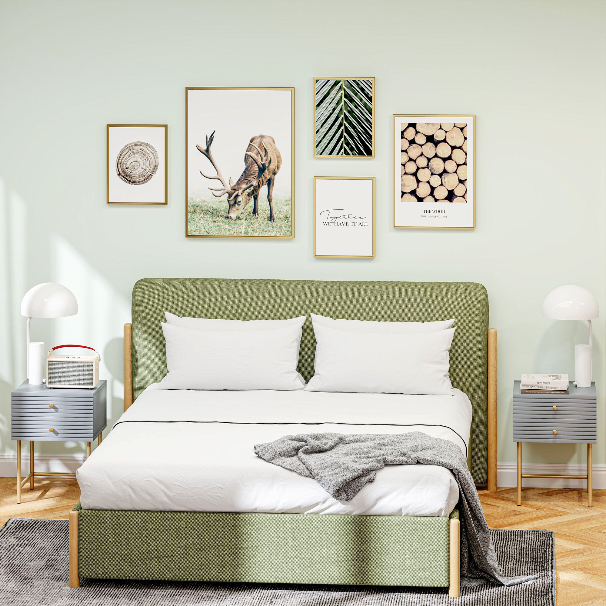 HOMCOM Set of Two Elegant Bedside Tables - Grey/Gold-Tone - North Peak Garden Furniture