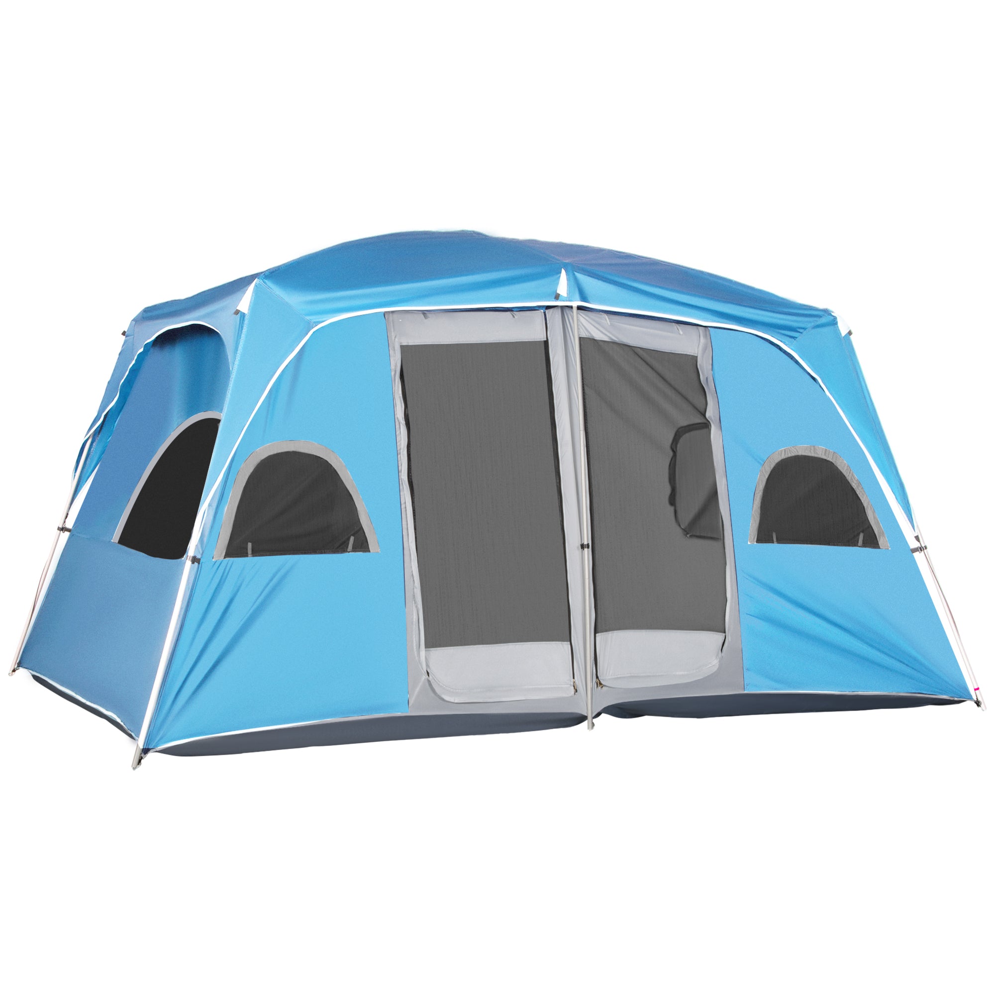 Outsunny 4-8 Person Camping Tent Family Tent with 2 Room, Mesh Windows, Easy Set Up for Backpacking, Hiking, Outdoor, Blue - North Peak Garden Furniture