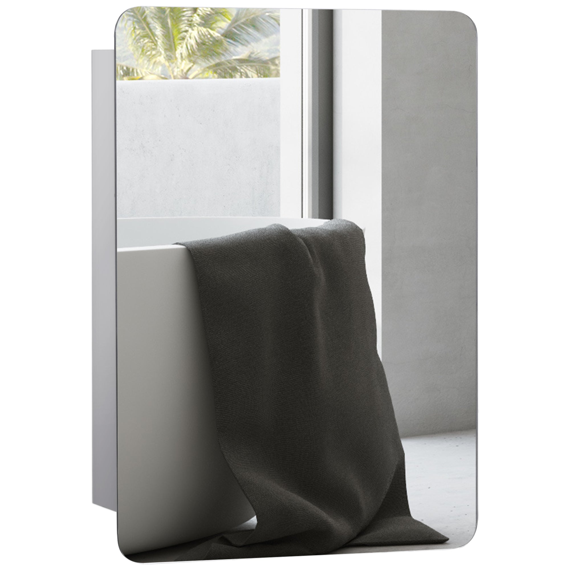 kleankin 66x46cm Curved Bathroom Storage Cabinet w/ Sliding Mirror Door 3 Shelves Stainless Steel Frame On-Wall Unit Home Furniture - North Peak Garden Furniture