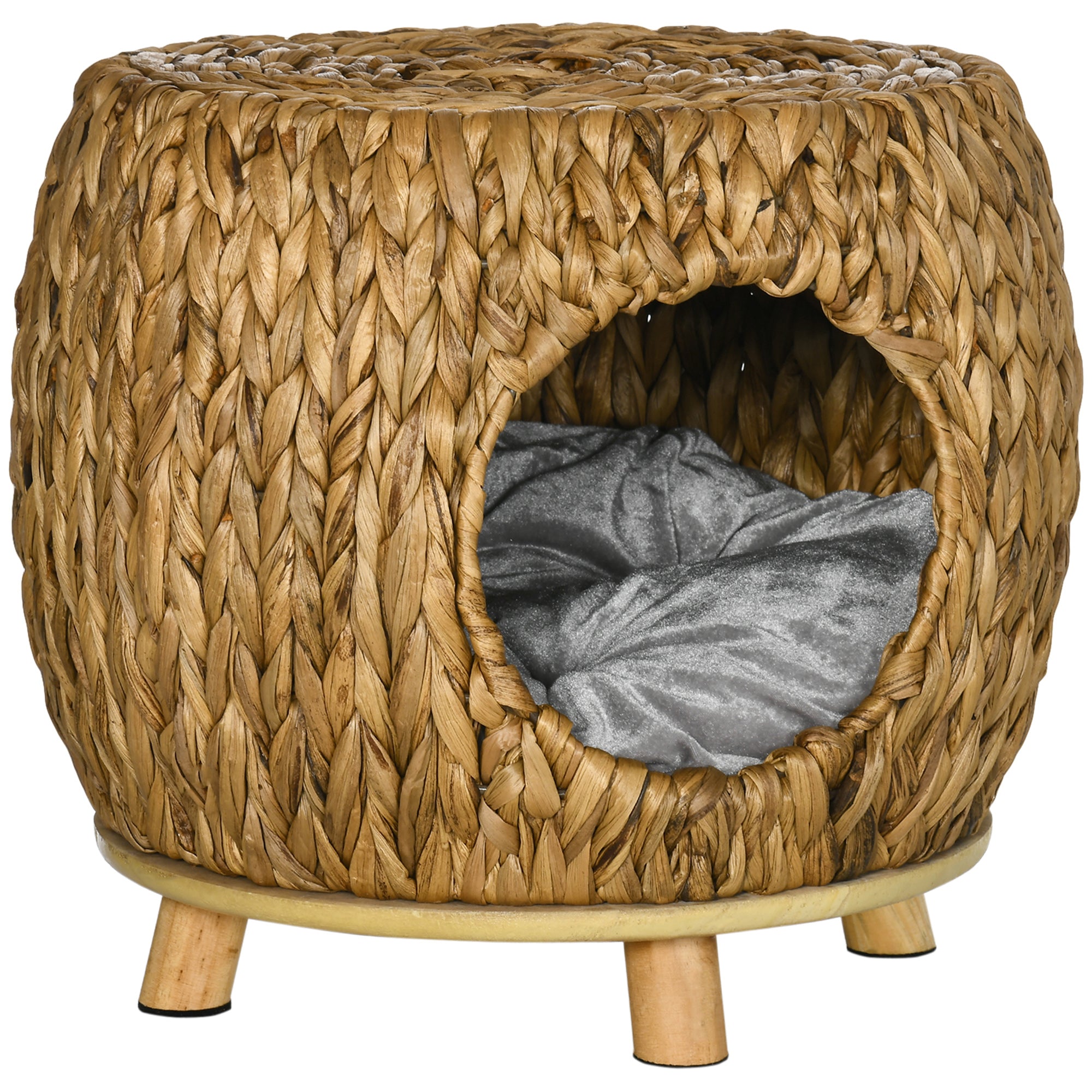PawHut Wicker Cat Bed Cat House Stool with Washable Cushion, 44 x 43 x 41cm - North Peak Garden Furniture