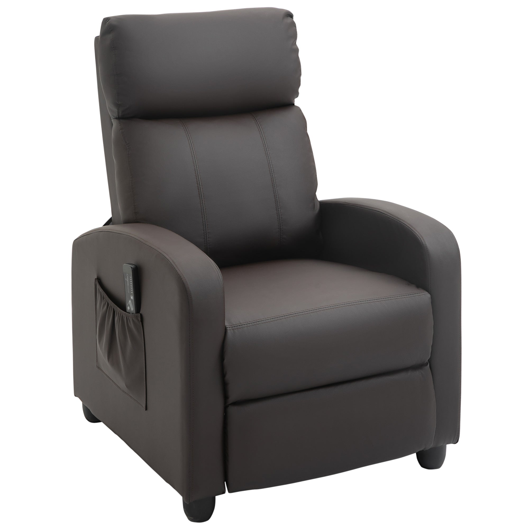 HOMCOM Recliner Armchair, Massage Faux Leather Push Back Reclining Chair with Adjustable Leg Rest, Side Pocket, for Home Living Room Theatre, Brown - North Peak Garden Furniture