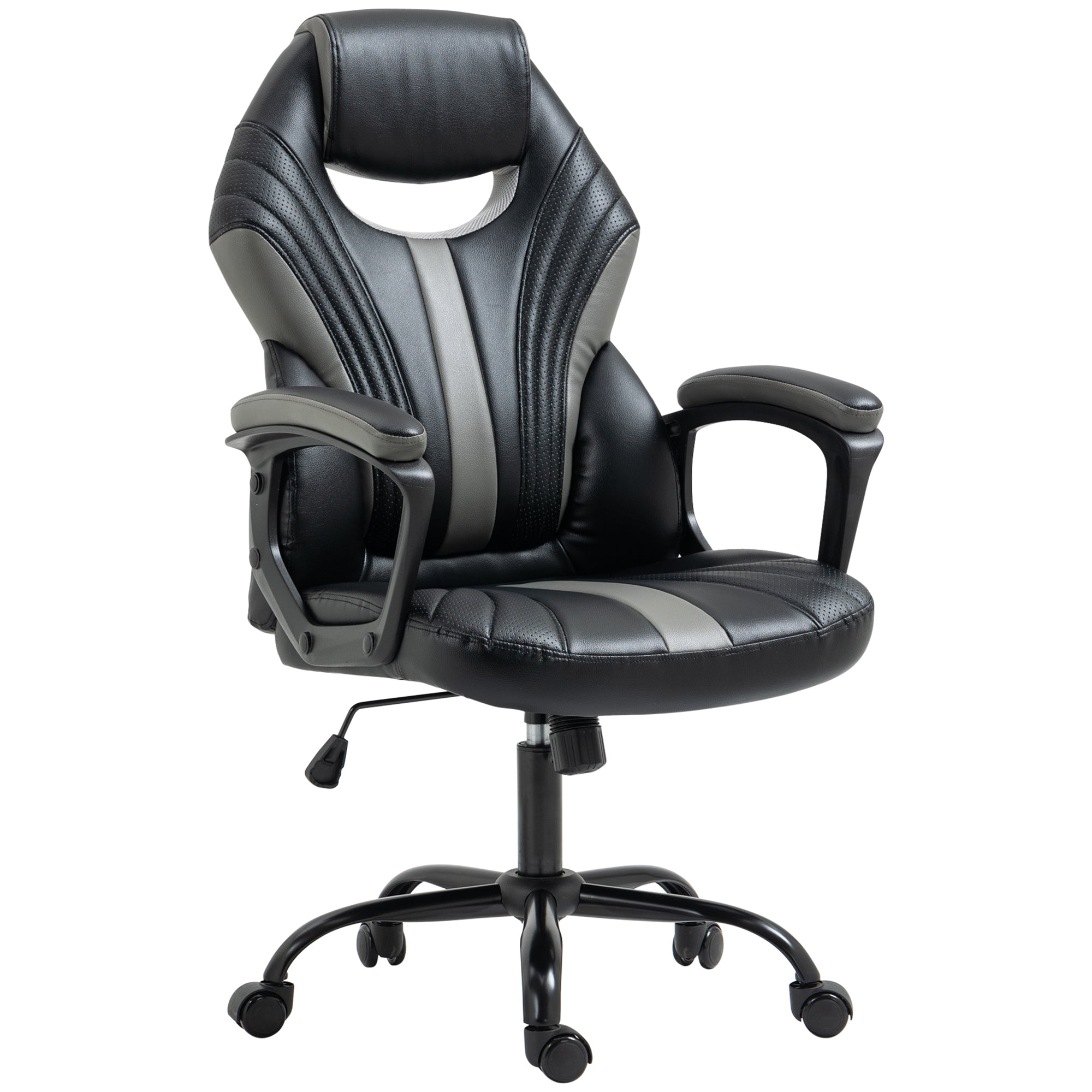 Vinsetto Computer Gaming Chair, Desk Chair with Breathable PU Leather Back and Seat, Soft Padded Armrests and Rolling Wheels for Adults and Gamers, Black - North Peak Garden Furniture