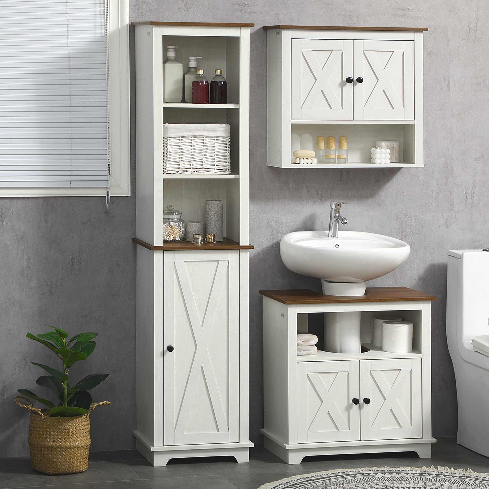 kleankin Bathroom Cabinet, Tall Storage Cabinet with Door and Adjustable Shelves, 39.5 x 30 x 160 cm, White - North Peak Garden Furniture