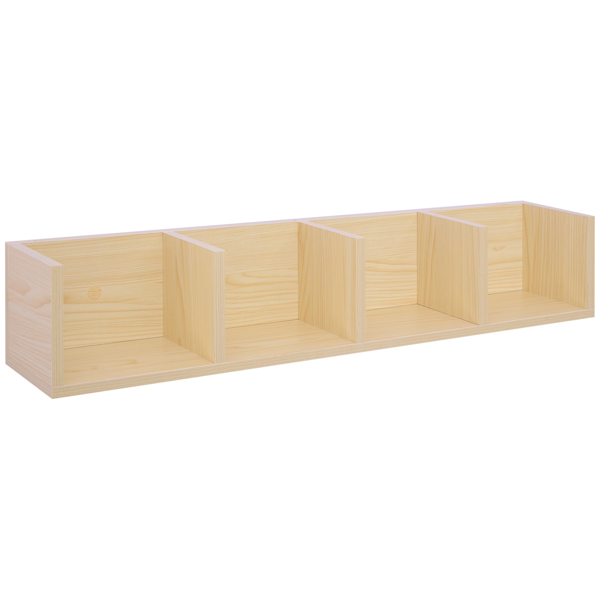 HOMCOM Wall Mount 84 CD / 56 DVD/Blu-ray/ Media Storage Rack 4 Cubes Wooden Shelf Organizer Unit Bookcase Display, Natural Wood Finish