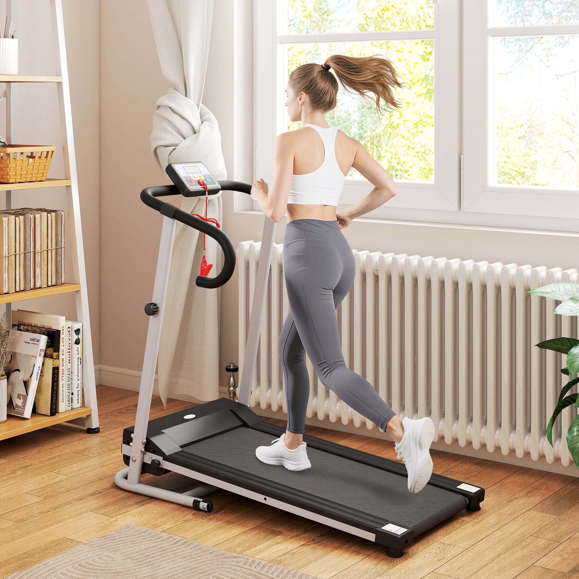 HOMCOM 1.25HP Motorised Electric Treadmill, 10km/h Folding Running Machine, Gym Fitness Exercise with LCD Monitor, Grey