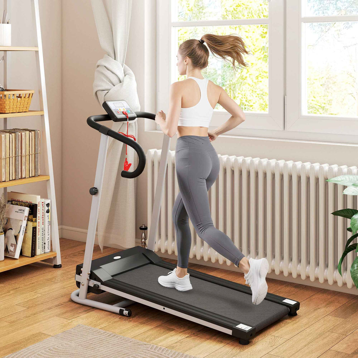 HOMCOM 1.25HP Motorised Electric Treadmill, 10km/h Folding Running Machine, Gym Fitness Exercise with LCD Monitor, Grey