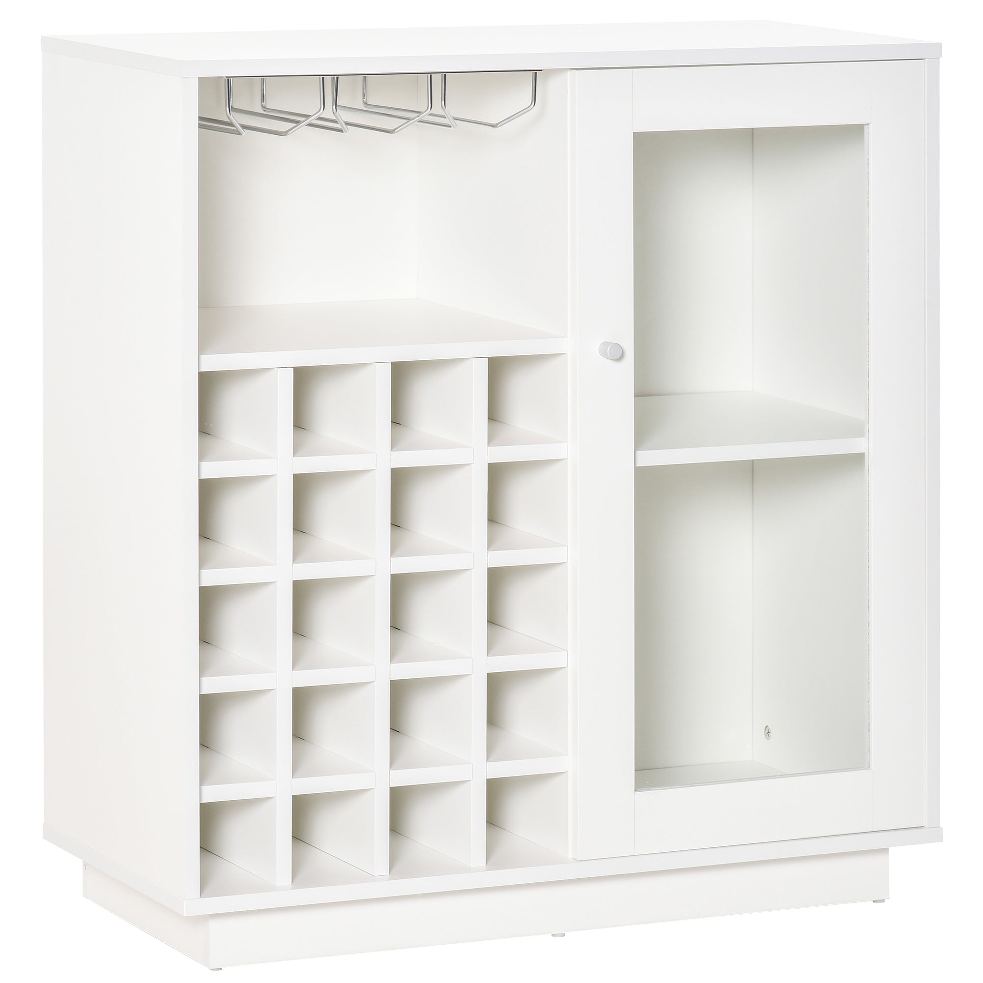 HOMCOM Modern Wine Cabinet Cupboard with Glass Door, Glass Holder & 20-Bottle Wine Rack for Living Room, Home Bar, Dining Room - North Peak Garden Furniture