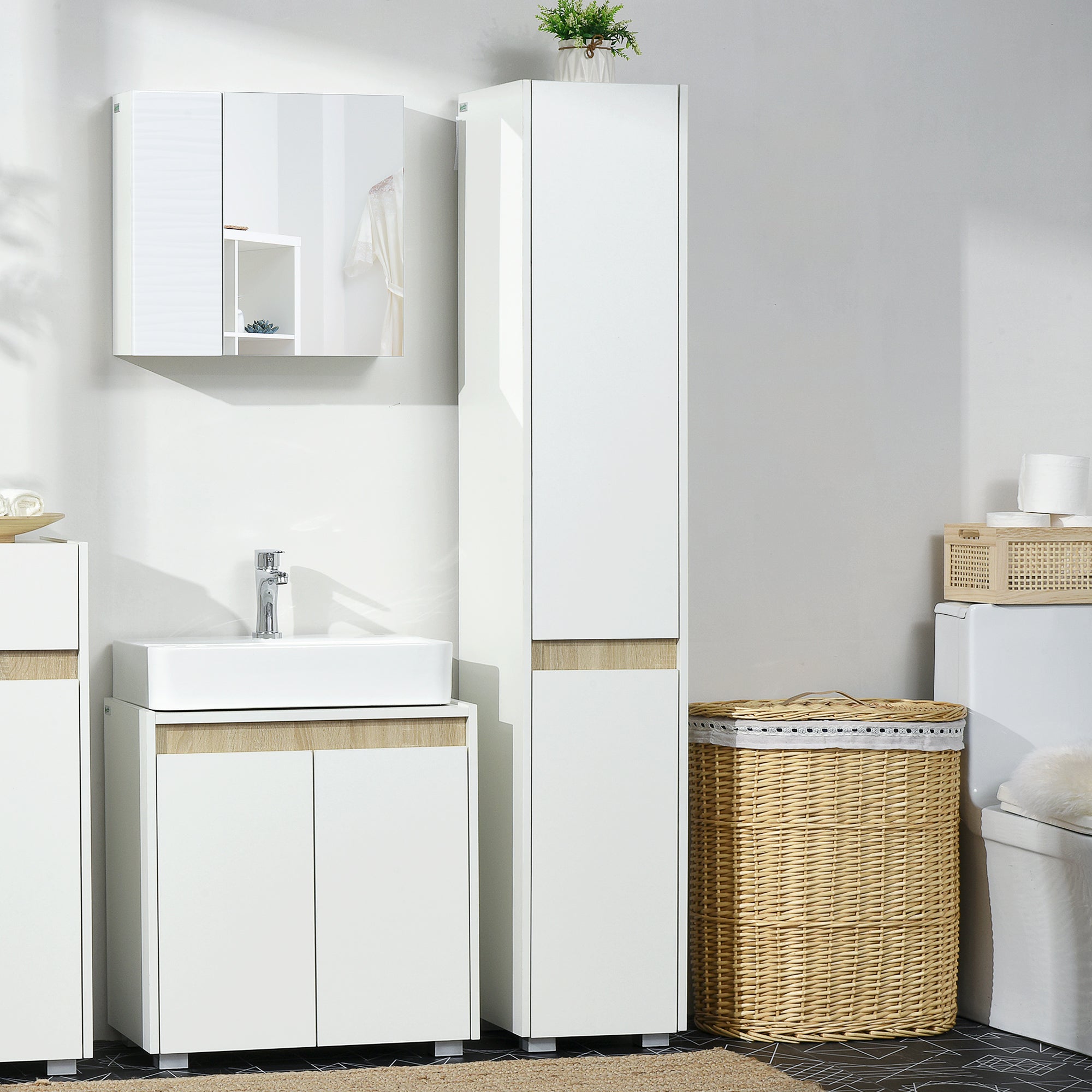 kleankin Tall Bathroom Cabinet with Adjustable Shelves, 5-Tier Modern Freestanding Tallboy with Storage Cabinets, White - North Peak Garden Furniture