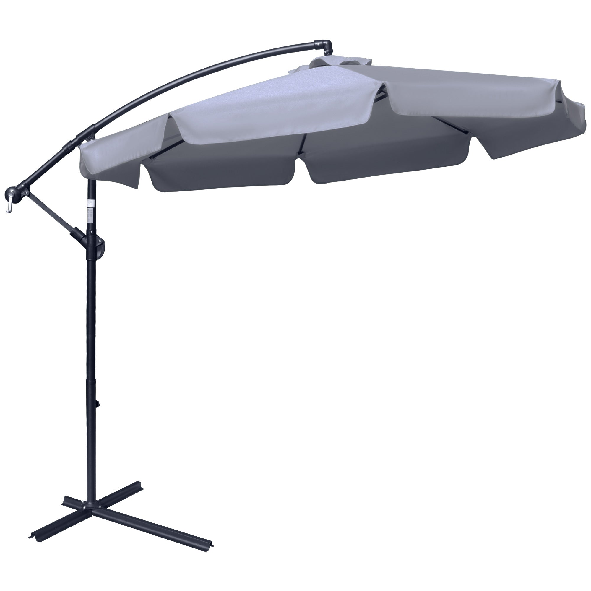 Outsunny 2.7m Garden Banana Parasol Cantilever Umbrella with Crank Handle and Cross Base for Outdoor, Hanging Sun Shade, Dark Grey - North Peak Garden Furniture