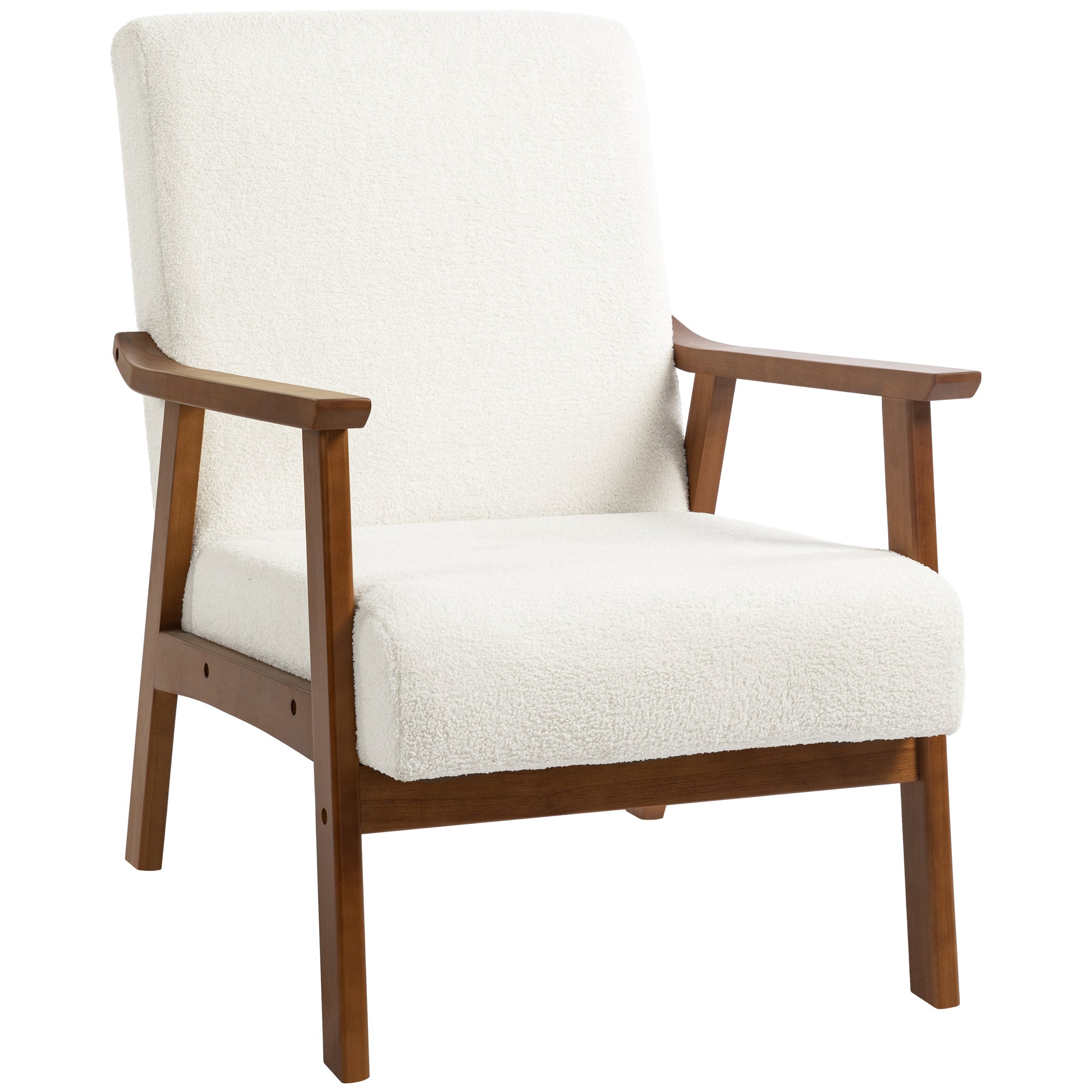 HOMCOM Boucle Seat Mid Century Accent Chair - White - North Peak Garden Furniture