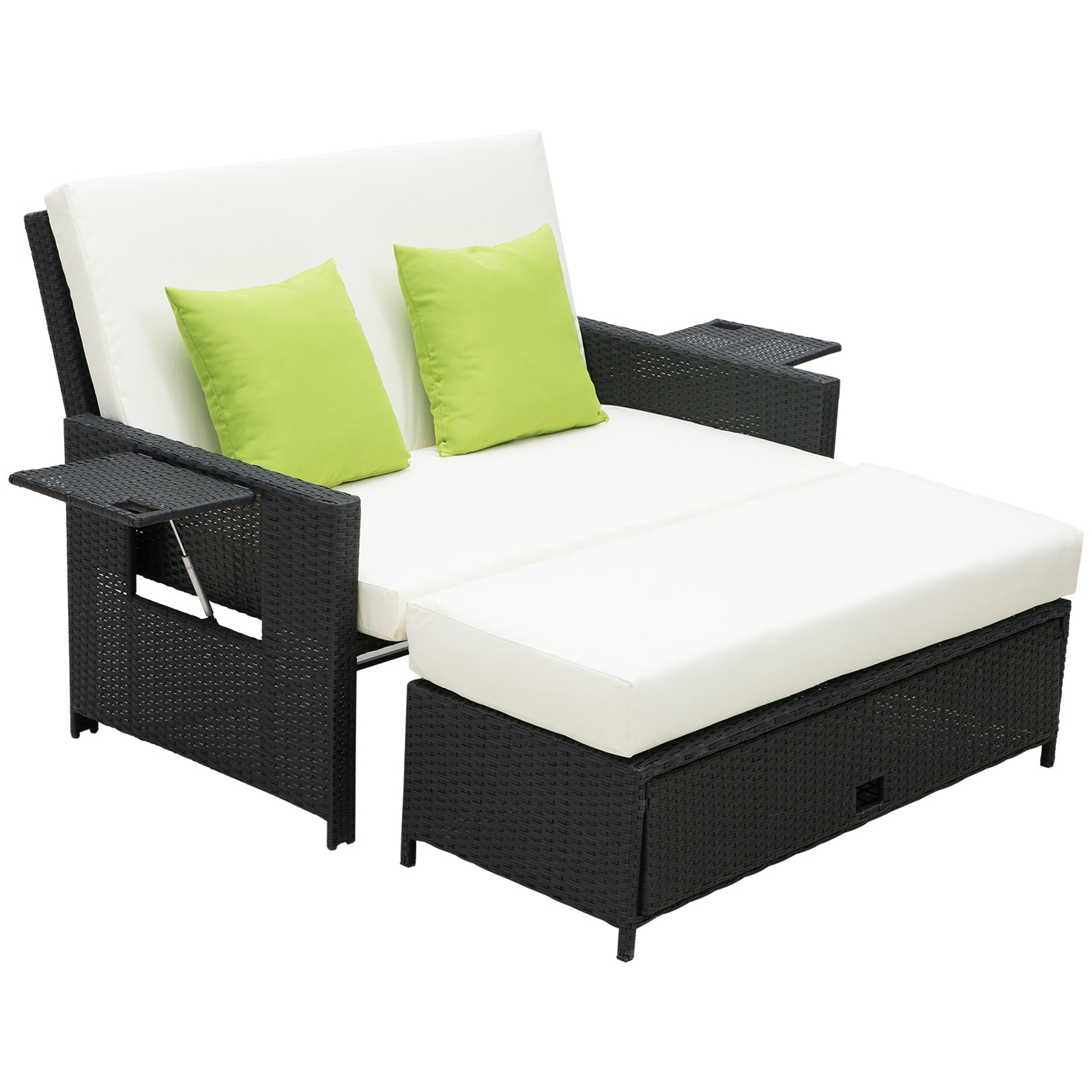 Outsunny Rattan 2-Seater Sofa Sun Lounger Bed-Black - North Peak Garden Furniture