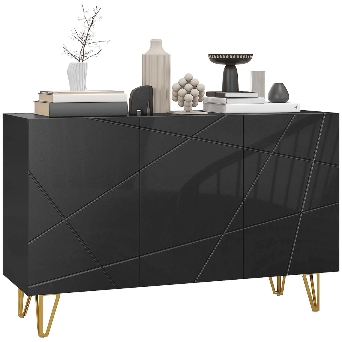 HOMCOM Modern Luxe High Gloss Sideboard, with Hairpin Legs - White