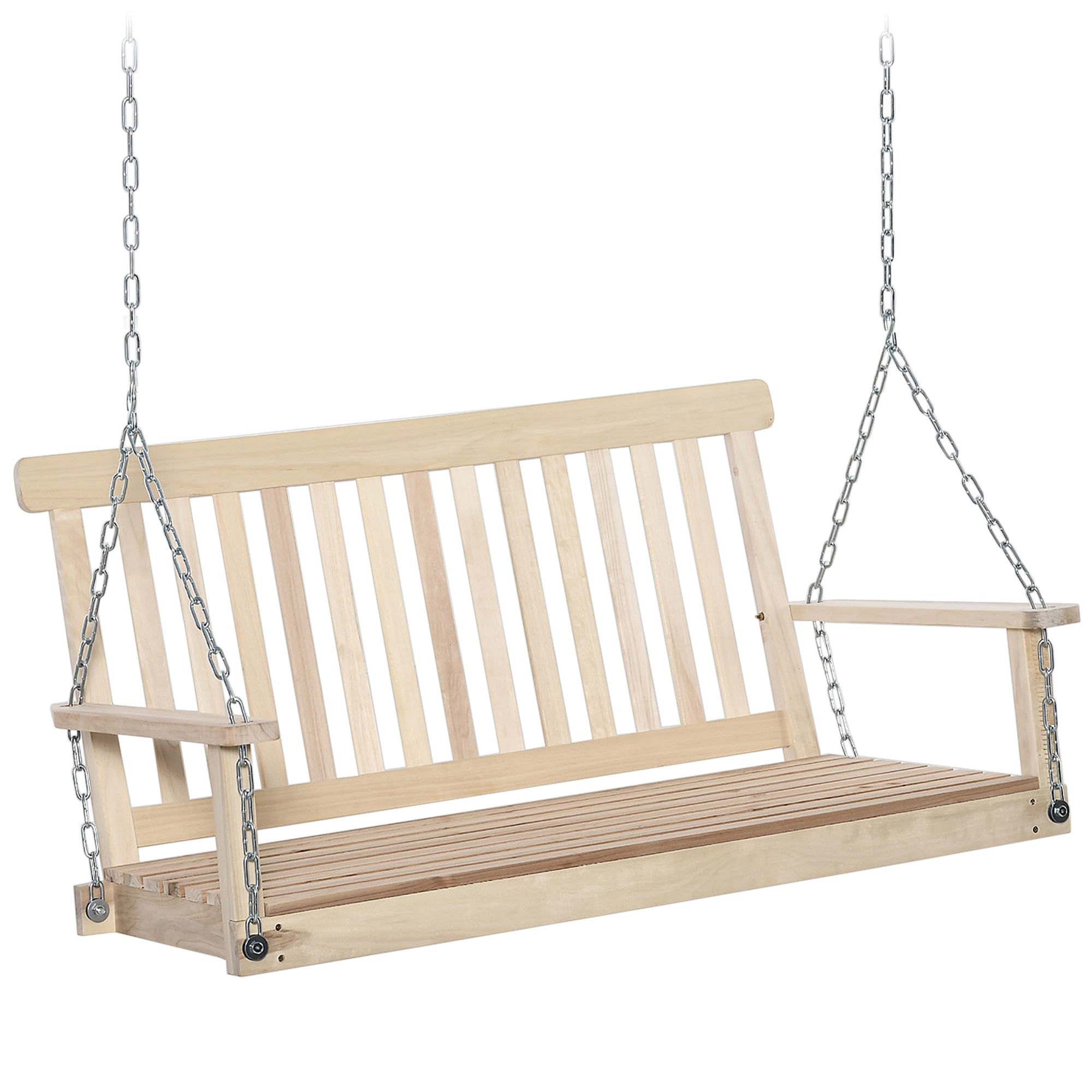 Outsunny Outdoor Wooden Swing Bench 2-Seater Porch Swing Chair Hanging Hammock Garden Furniture, Natural - North Peak Garden Furniture