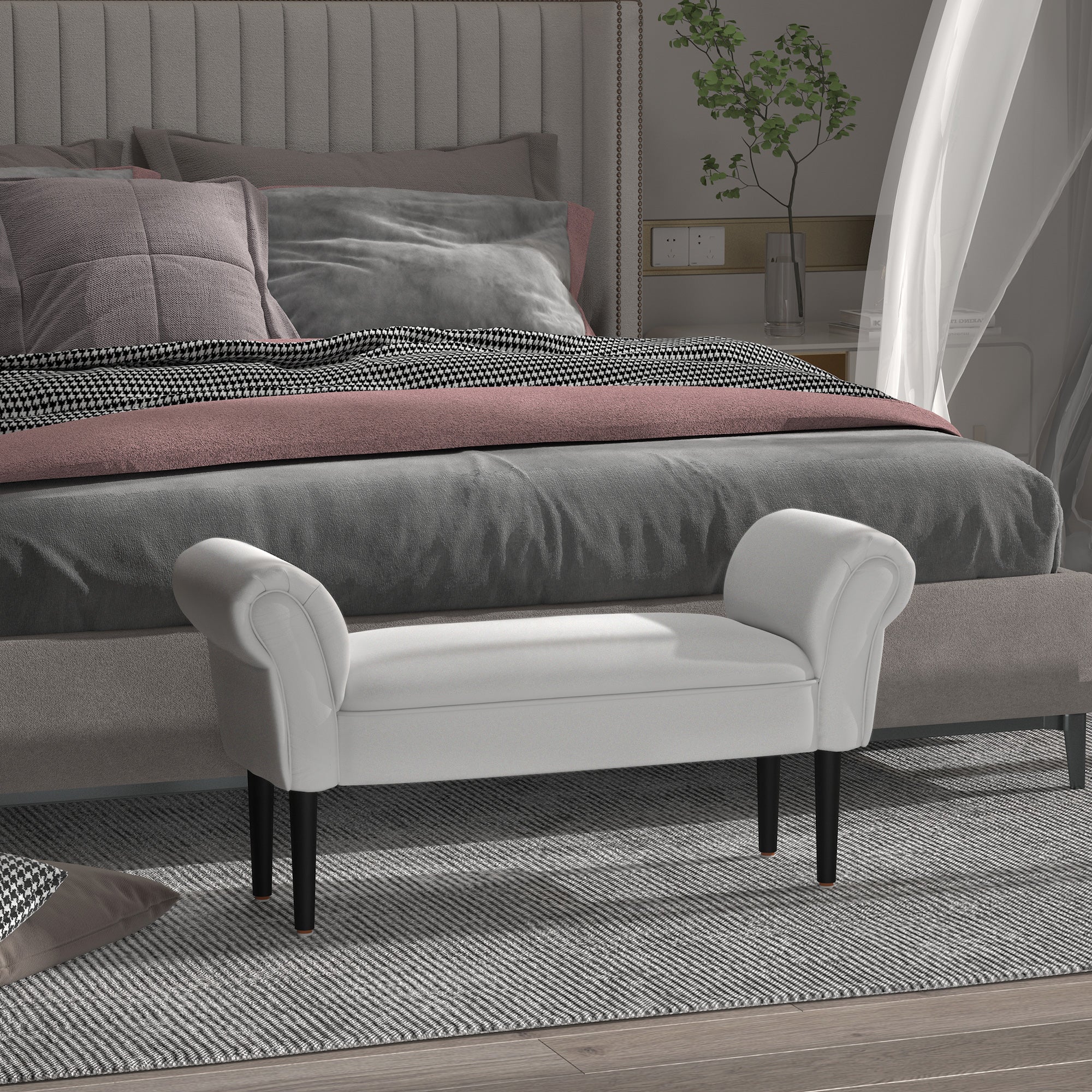 HOMCOM Small-sized Bed End Side Chaise Lounge Sofa Window Seat Arm Bench Wooden Leg Fabric Cover (Grey) - North Peak Garden Furniture