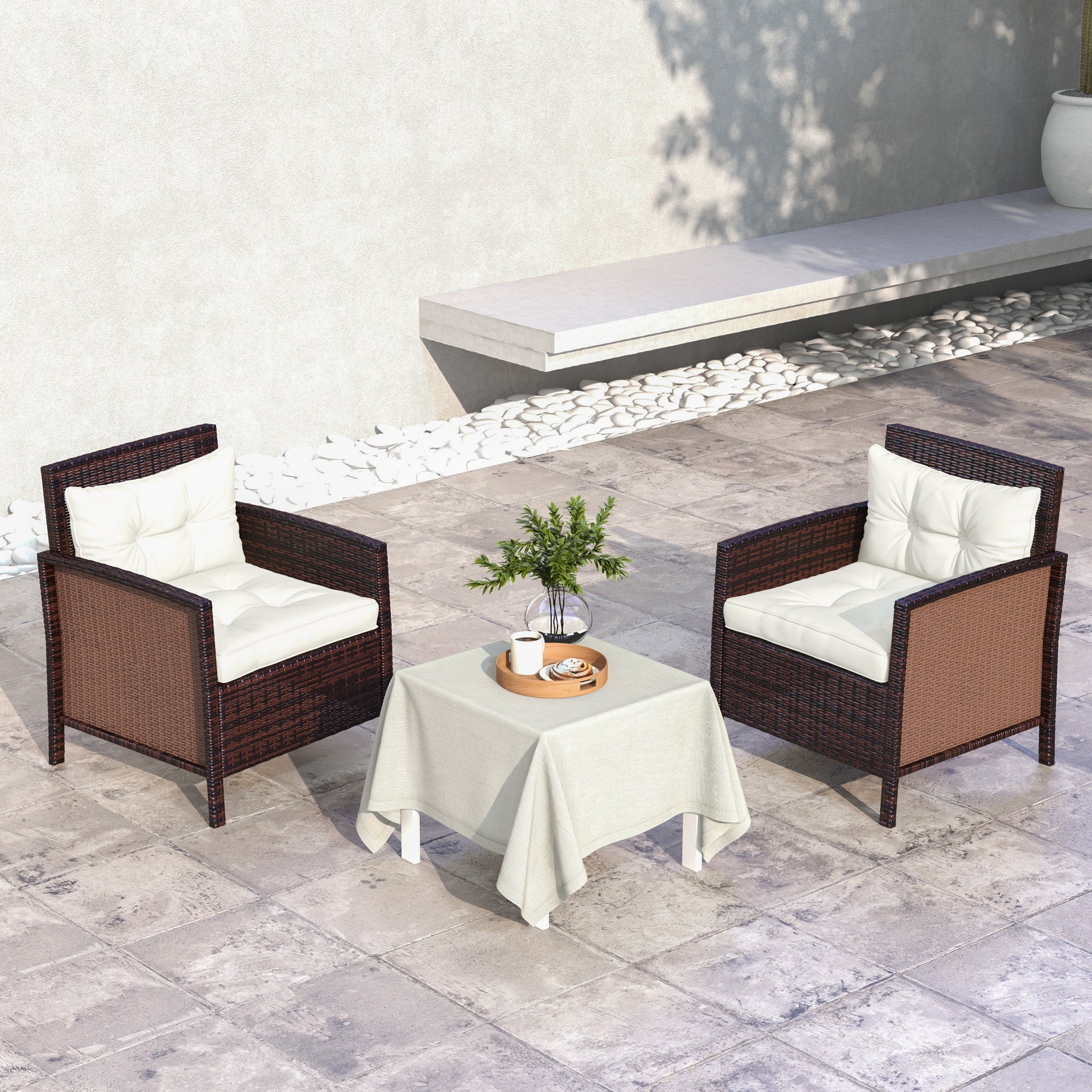 Outsunny 2-Piece Seat Cushions Back Pillows Replacement, Patio Chair Cushions Set for Indoor Outdoor, White - North Peak Garden Furniture