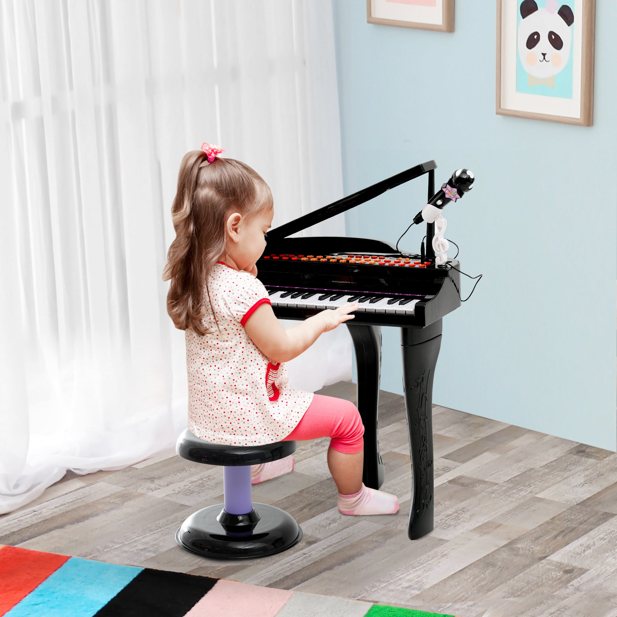 HOMCOM 37 Keys Kids Mini Electronic Keyboard Children Grand Piano with Stool Microphone Light Musical Instrument Educational Game Toy Set (Black) - North Peak Garden Furniture