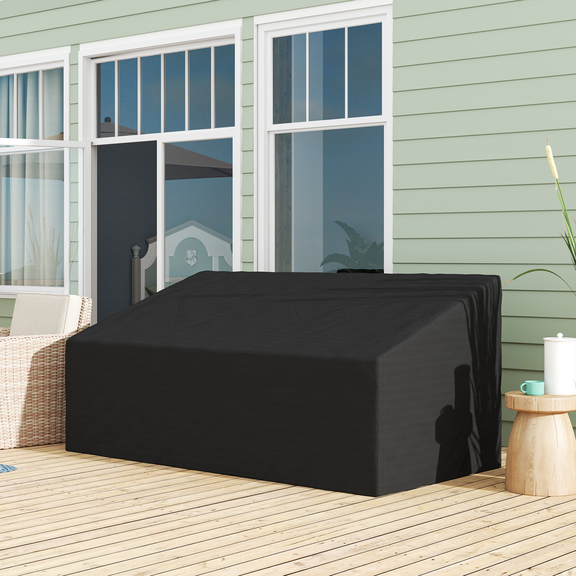 Outsunny 600D Oxford Cloth Garden Furniture Cover Waterproof, 3 Seater Sofa Protector for Patio, Outdoor, Black, 218 x 111 x 63-101 cm - North Peak Garden Furniture