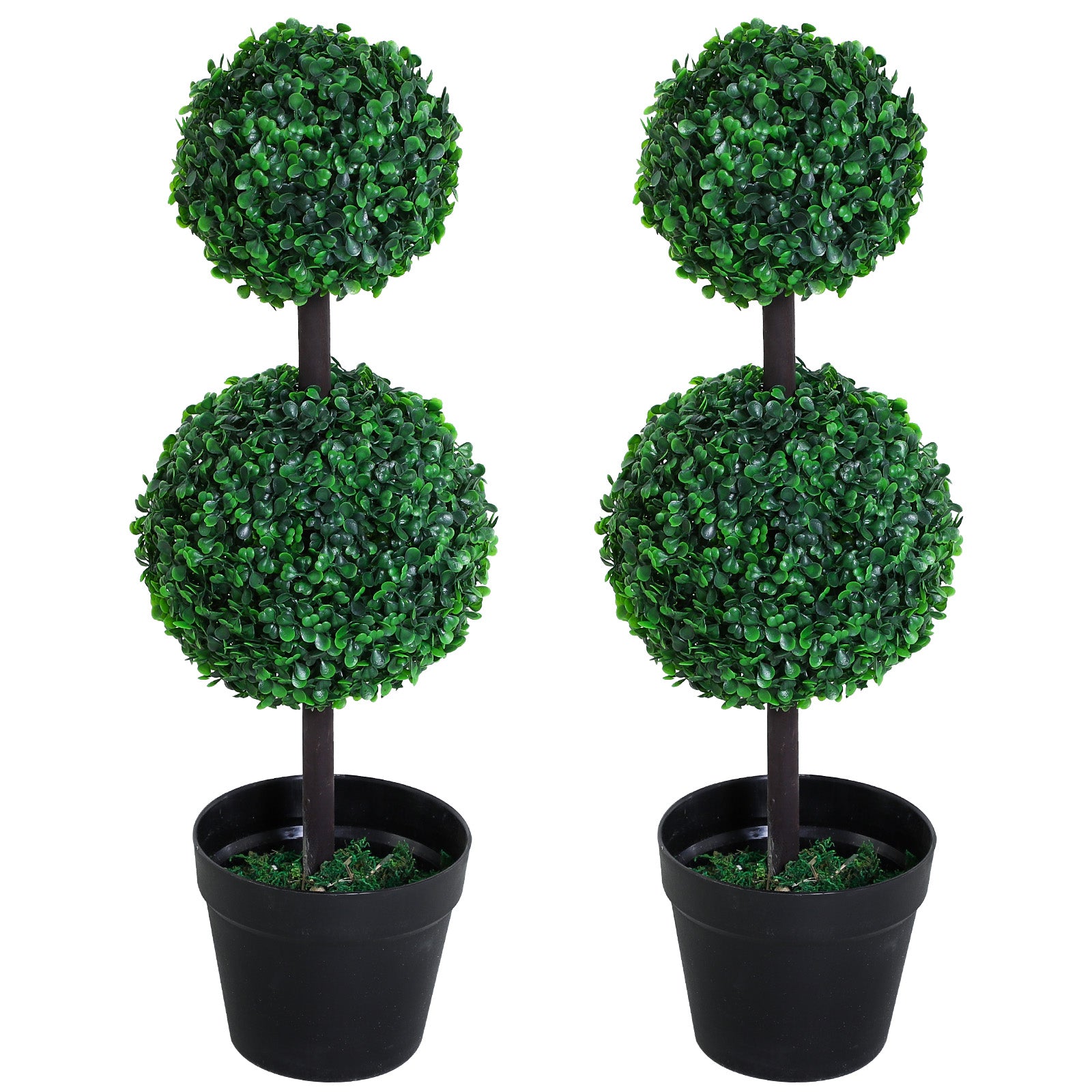 Outsunny Set of 2 Artificial Boxwood Ball Topiary Trees Potted Decorative Plant Outdoor and Indoor Décor (67cm) - North Peak Garden Furniture