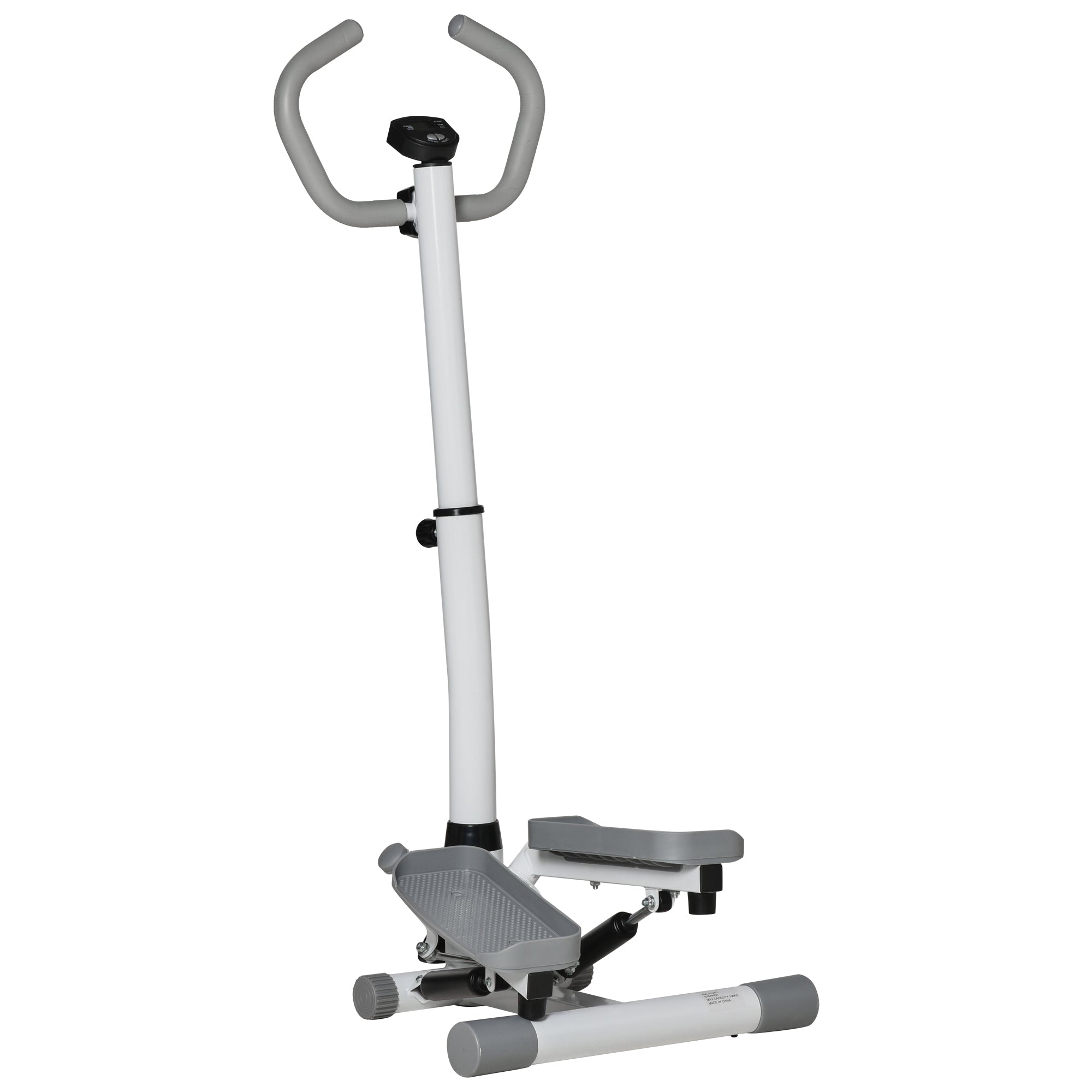 HOMCOM Adjustable Twist Stepper Aerobic Ab Exercise Fitness Workout Machine w/ LCD Screen, Height Adjust Handlebars for Home Gym, White and Grey - North Peak Garden Furniture