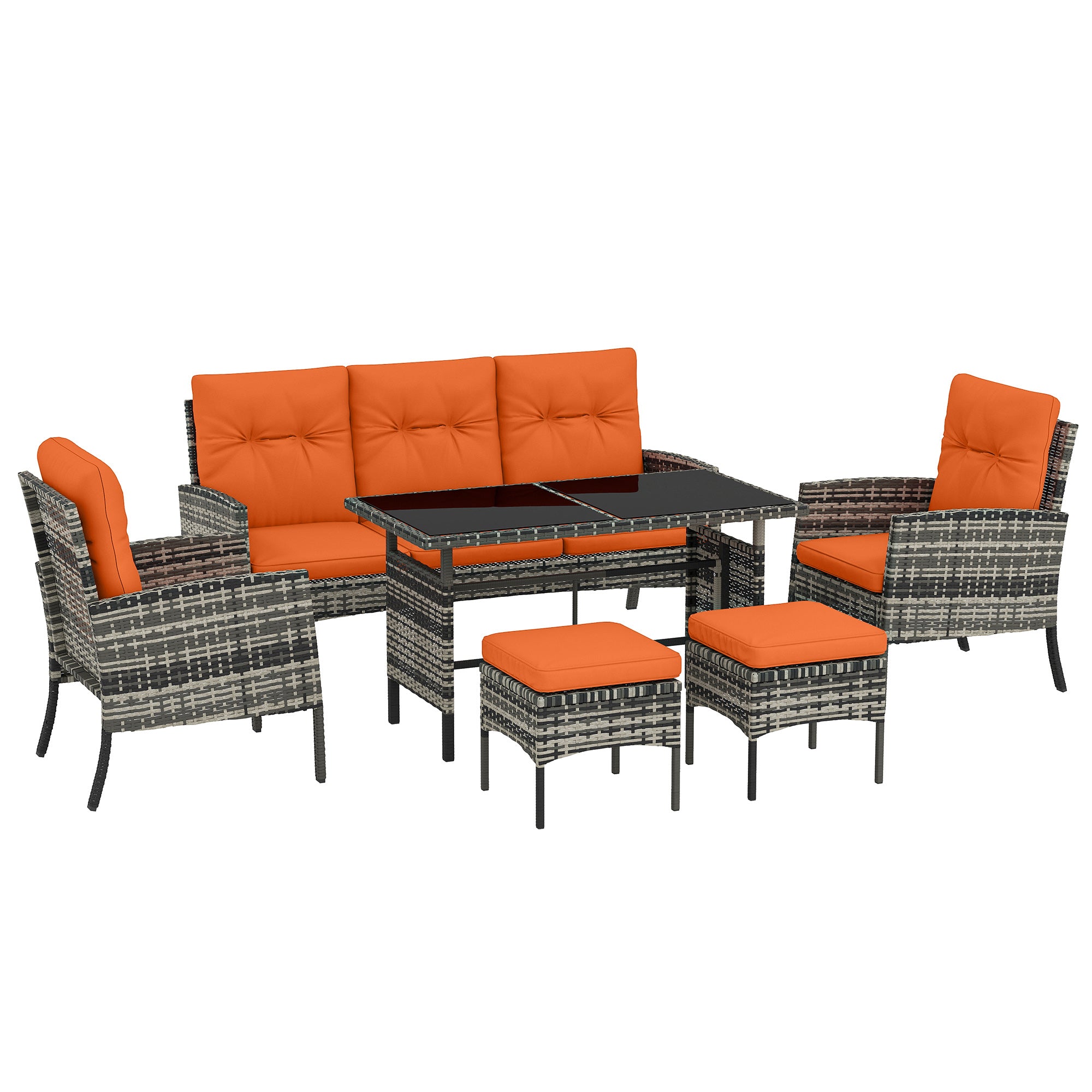 Outsunny 6 Pieces Rattan Garden Furniture Set with Dining Table and Cushions, Orange