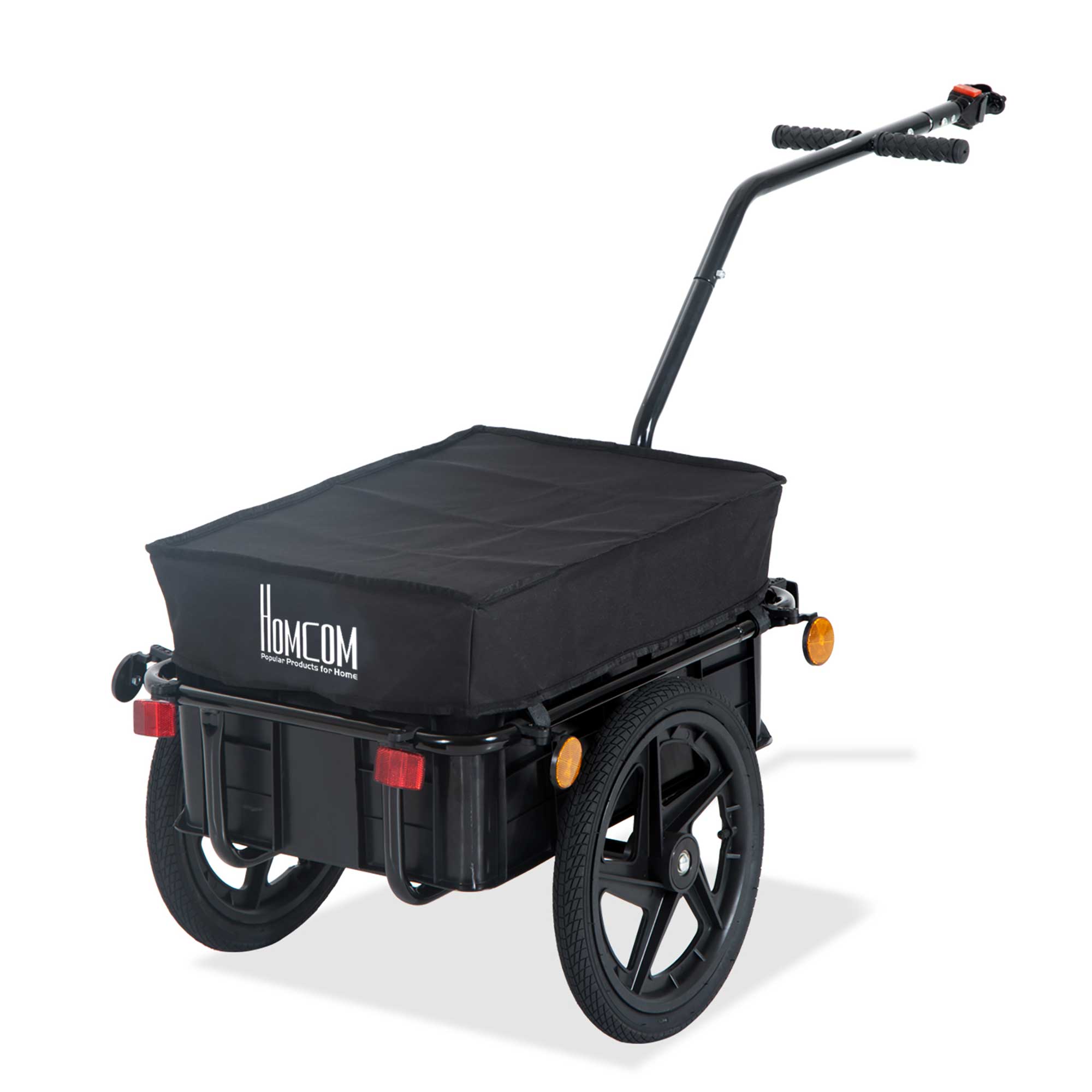 HOMCOM Cargo Trailer Bike Stroller Garden Trolley W/Carrier Utility Luggage & Wheels Black - North Peak Garden Furniture