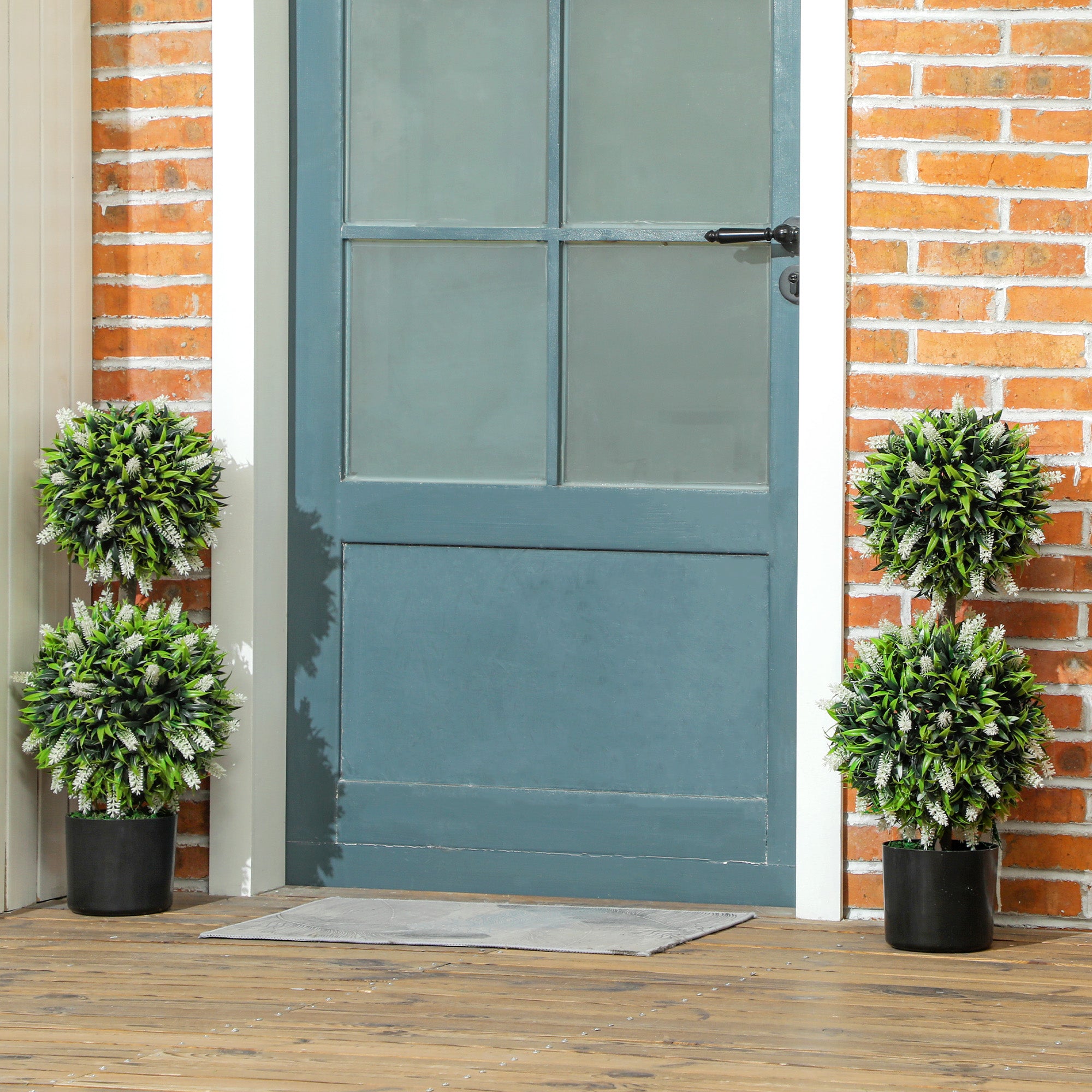 HOMCOM Set of 2 Decorative Artificial Plants Ball Trees with Lavender Flowers in Pot Fake Plants for Home Indoor Outdoor Decor, 70cm, White - North Peak Garden Furniture