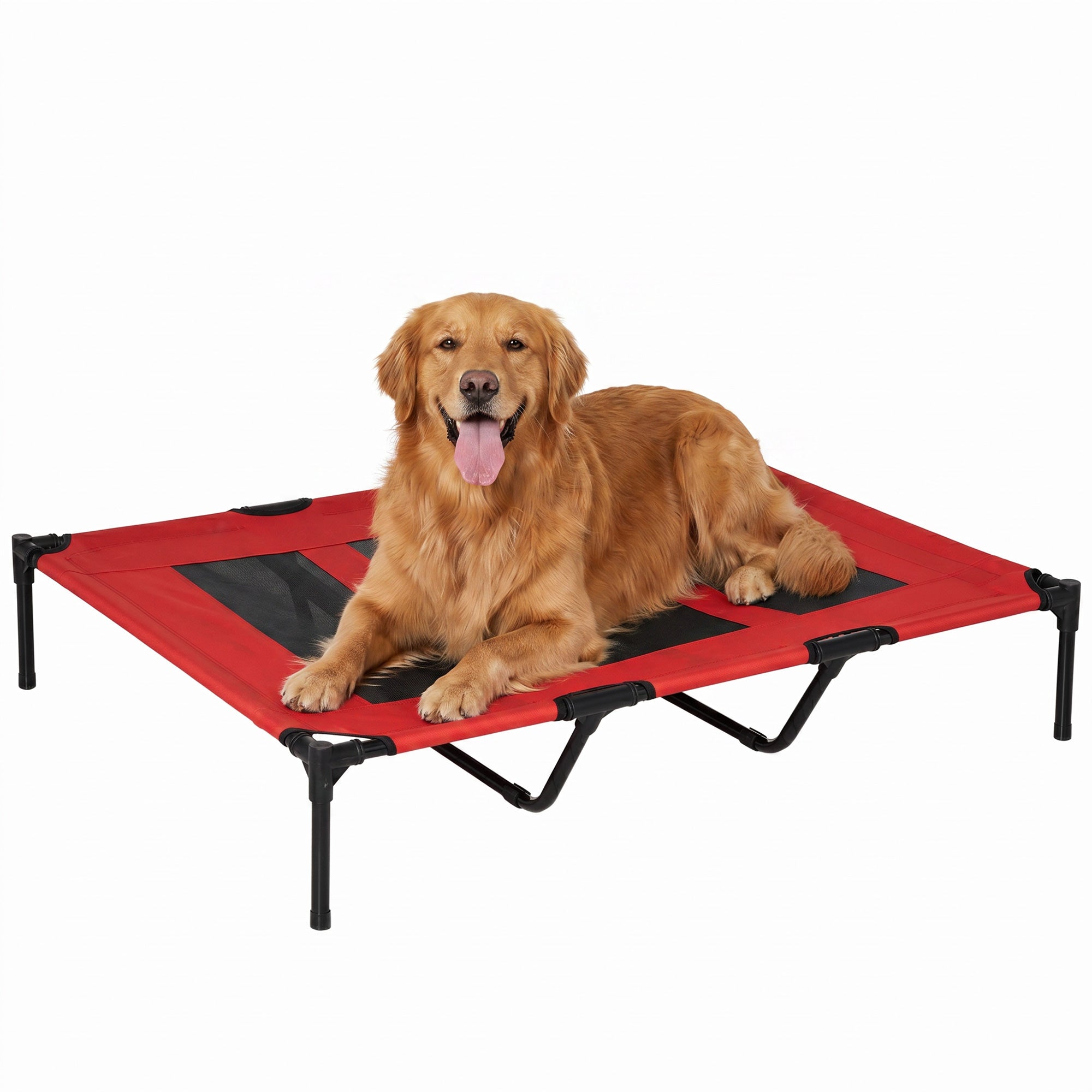 PawHut Raised Dog Bed Cooling Elevated Pet Cot with Breathable Mesh for Indoor Outdoor Use Red, XX Large, 122 x 92 x 23cm