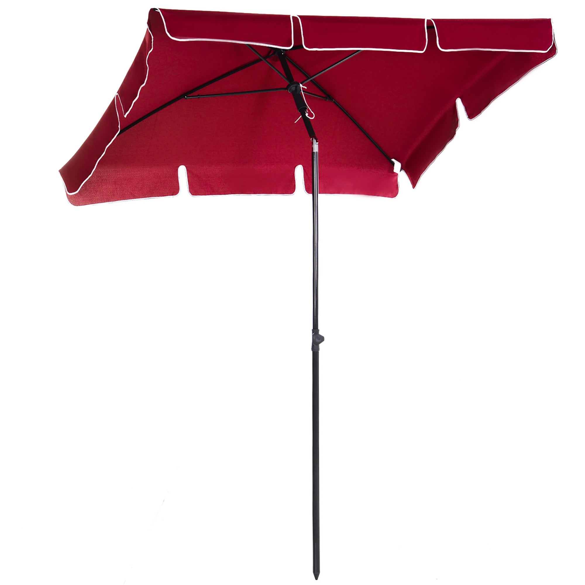 Outsunny Garden Parasol Umbrella, Outdoor Market Table Umbrella with Ruffles & Aluminium Pole, Rectangular Tilting Parasol Sun Shade Canopy, 2 x 1.3m, Red - North Peak Garden Furniture
