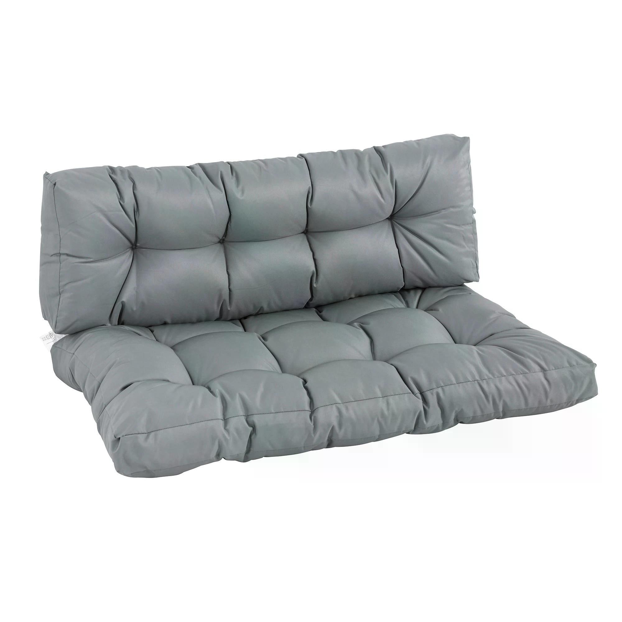 Outsunny 2Pcs Garden Tufted Pallet Cushions Seat Pad Back Cushion Indoor Outdoor Grey - North Peak Garden Furniture