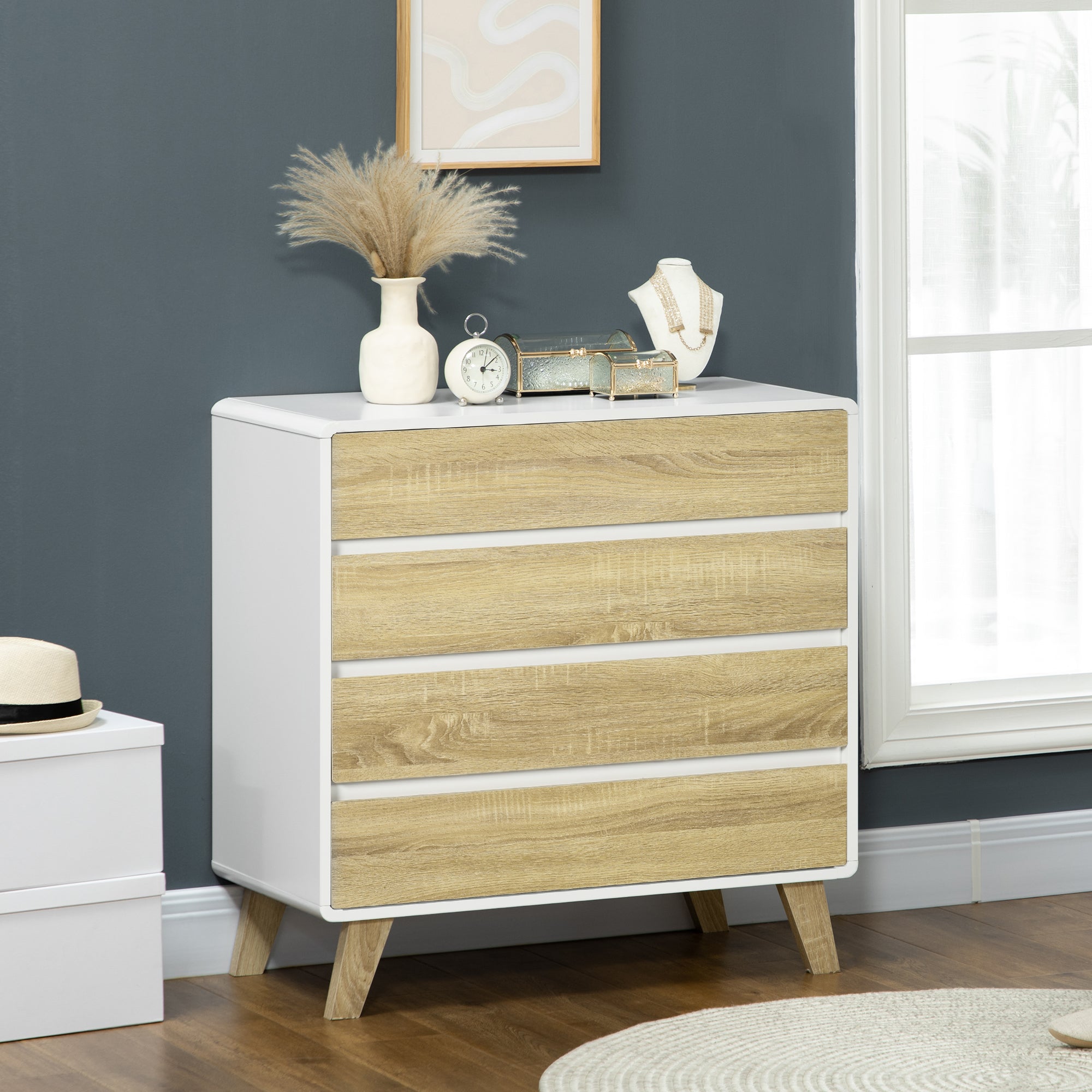 HOMCOM Chest of Four Drawers - Wood-Effect/White - North Peak Garden Furniture